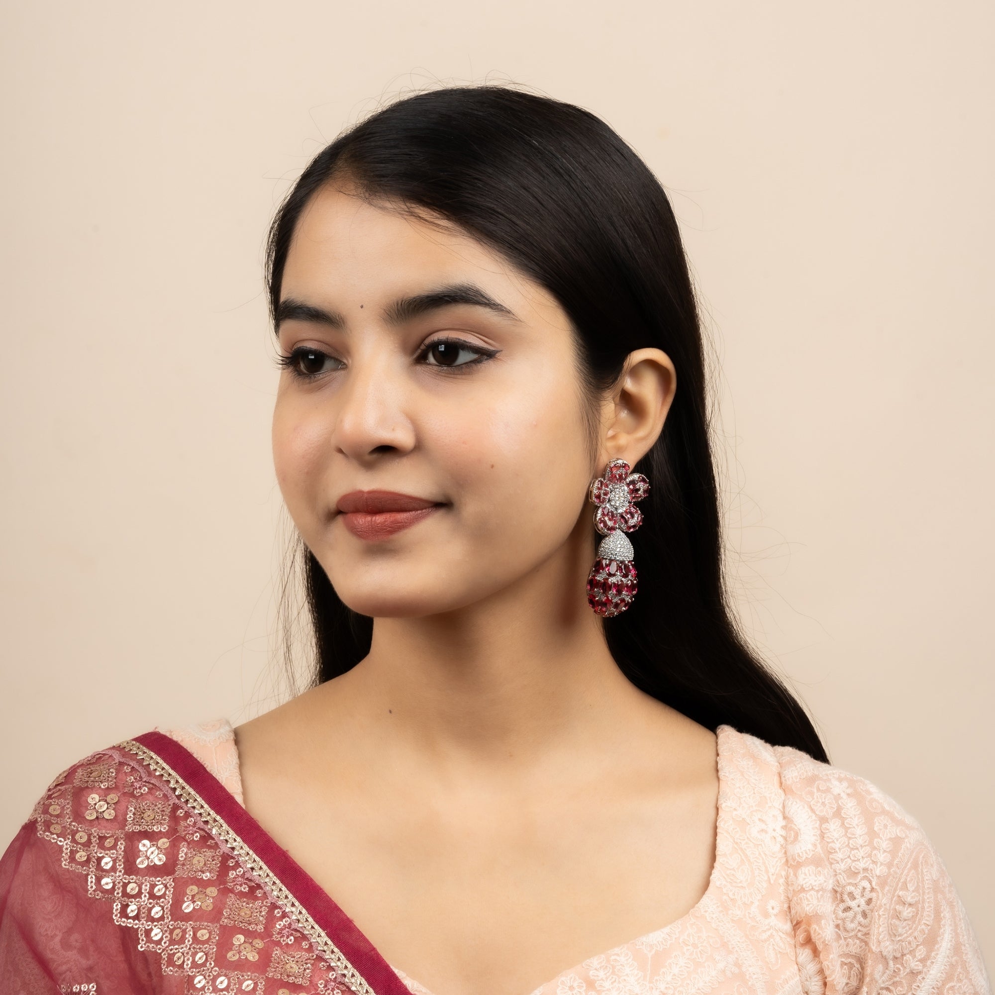 Ruby Mosaic Floral Drop Earring