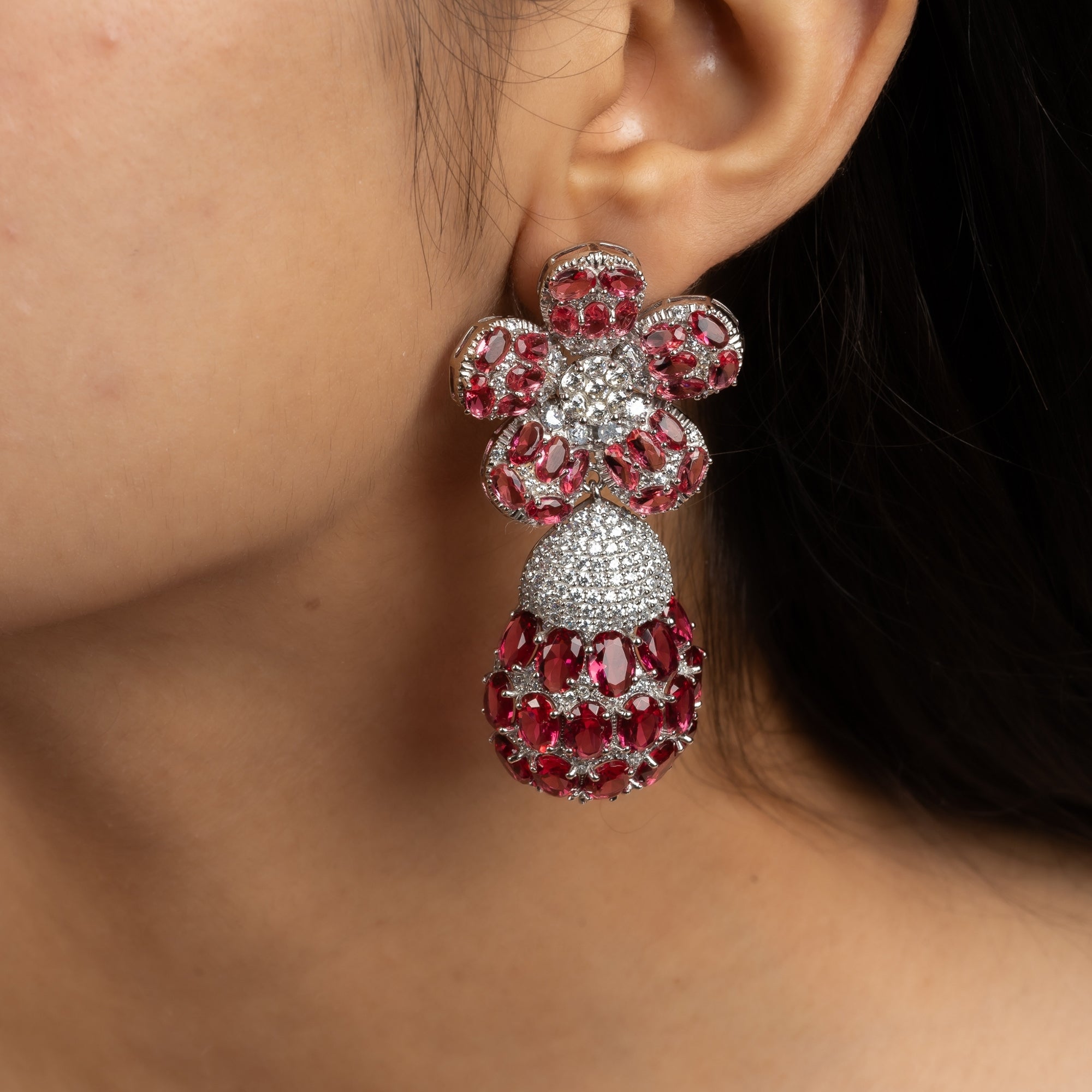 Ruby Mosaic Floral Drop Earring