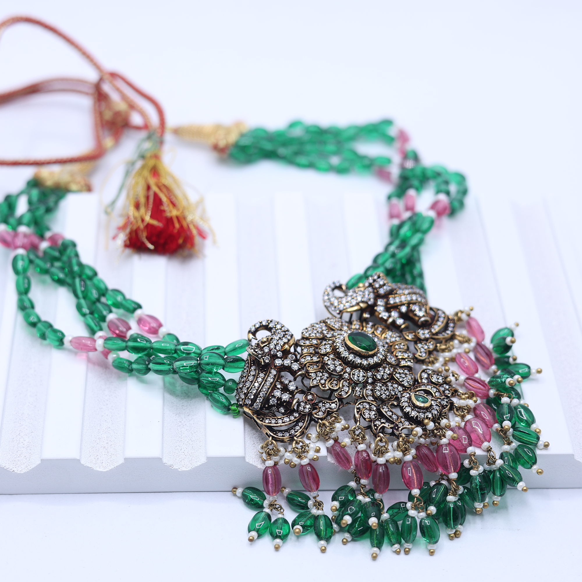 Vintage Maharani Emerald Elephant Necklace