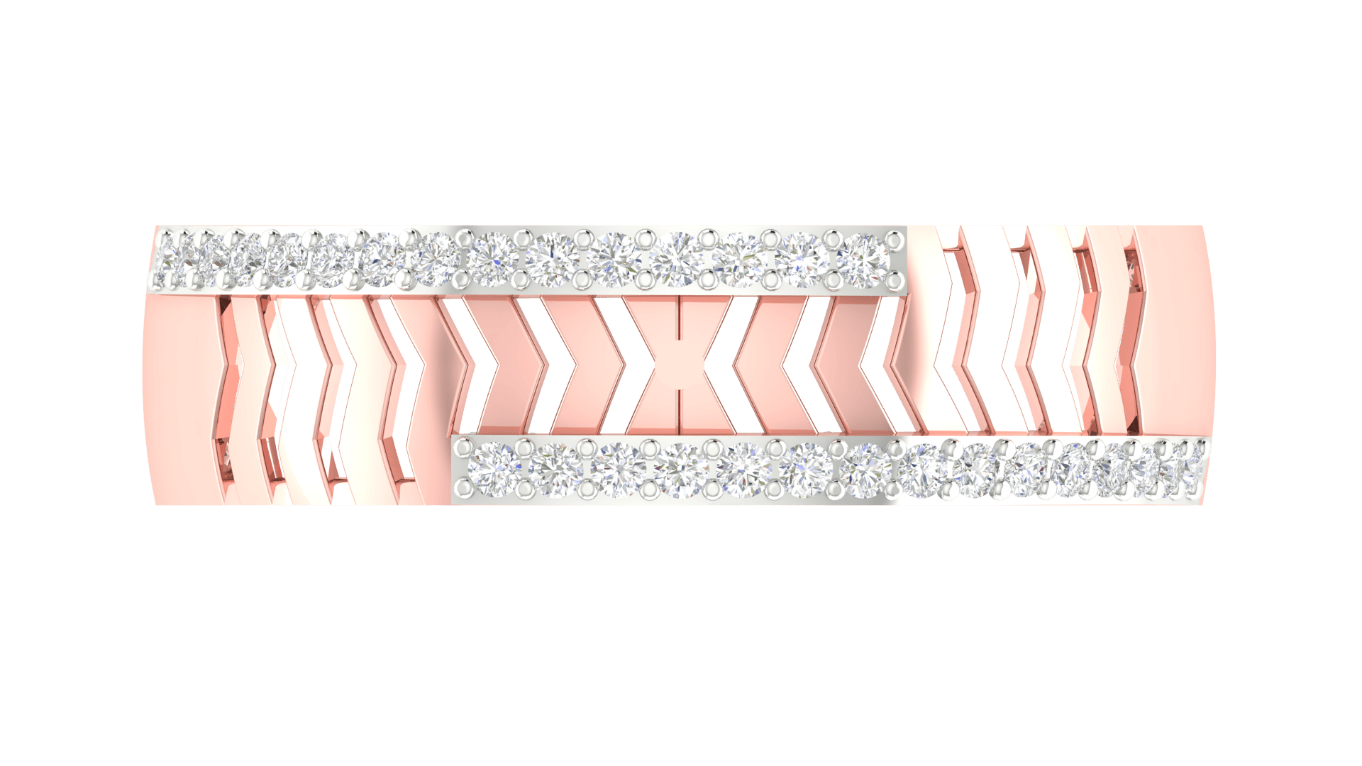 Chevron Cut Rose Gold Adjustable Silver Diamond Edge Band For Couple