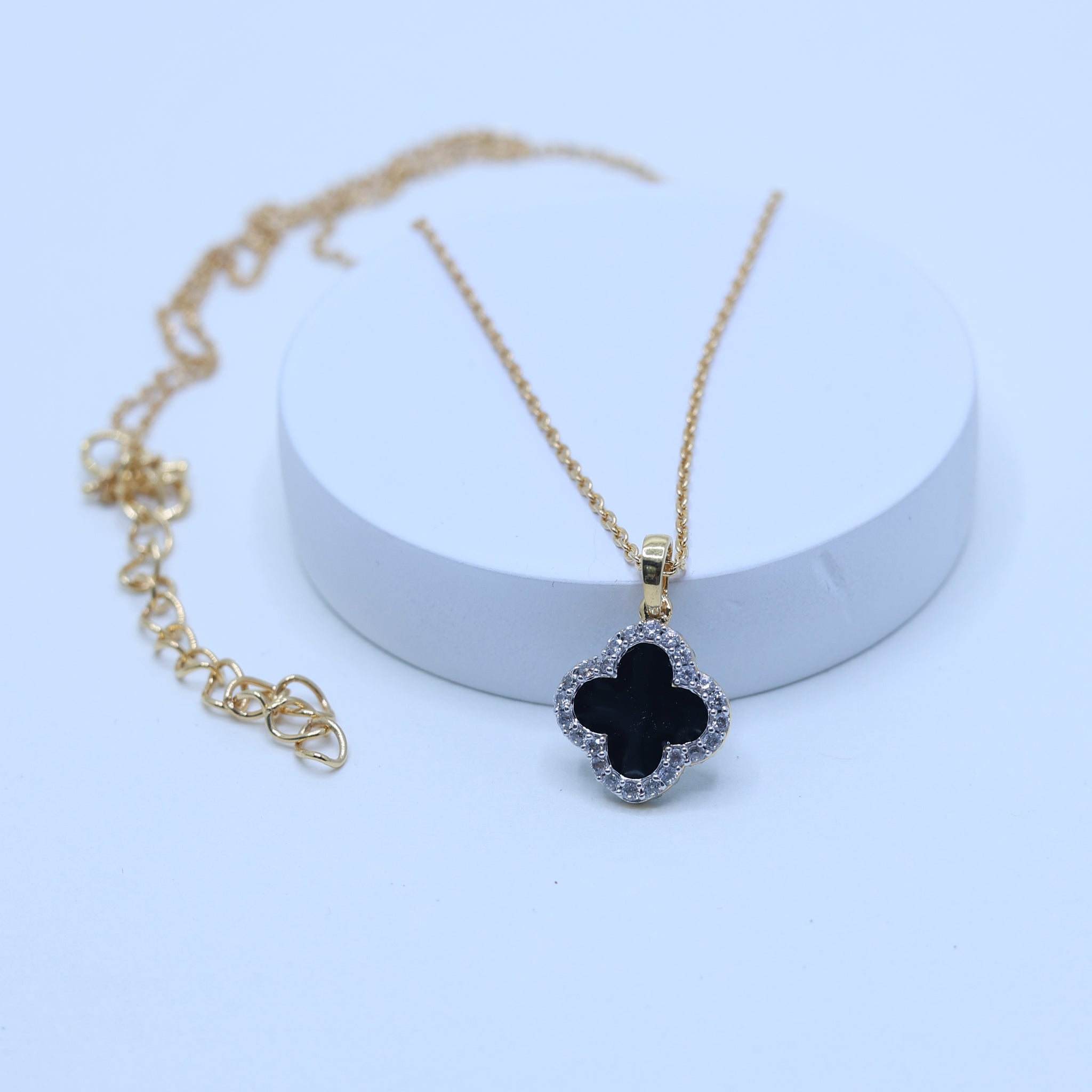 Yellow Gold Plated Black Enamel Pendant