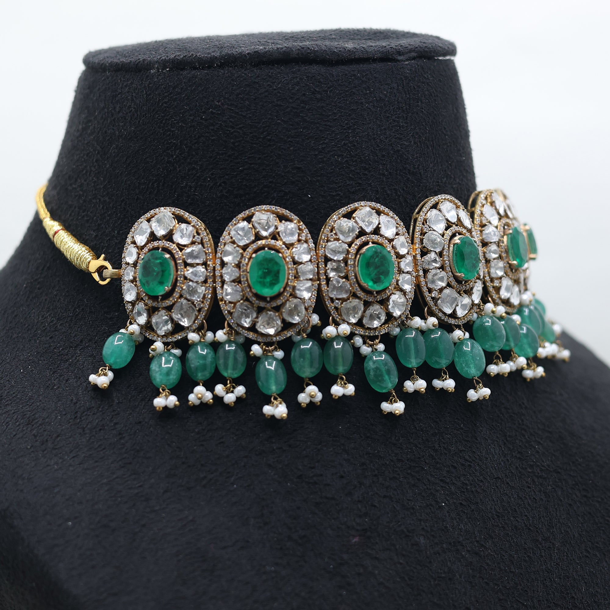 Emerald Choker Necklace with Polki Stone