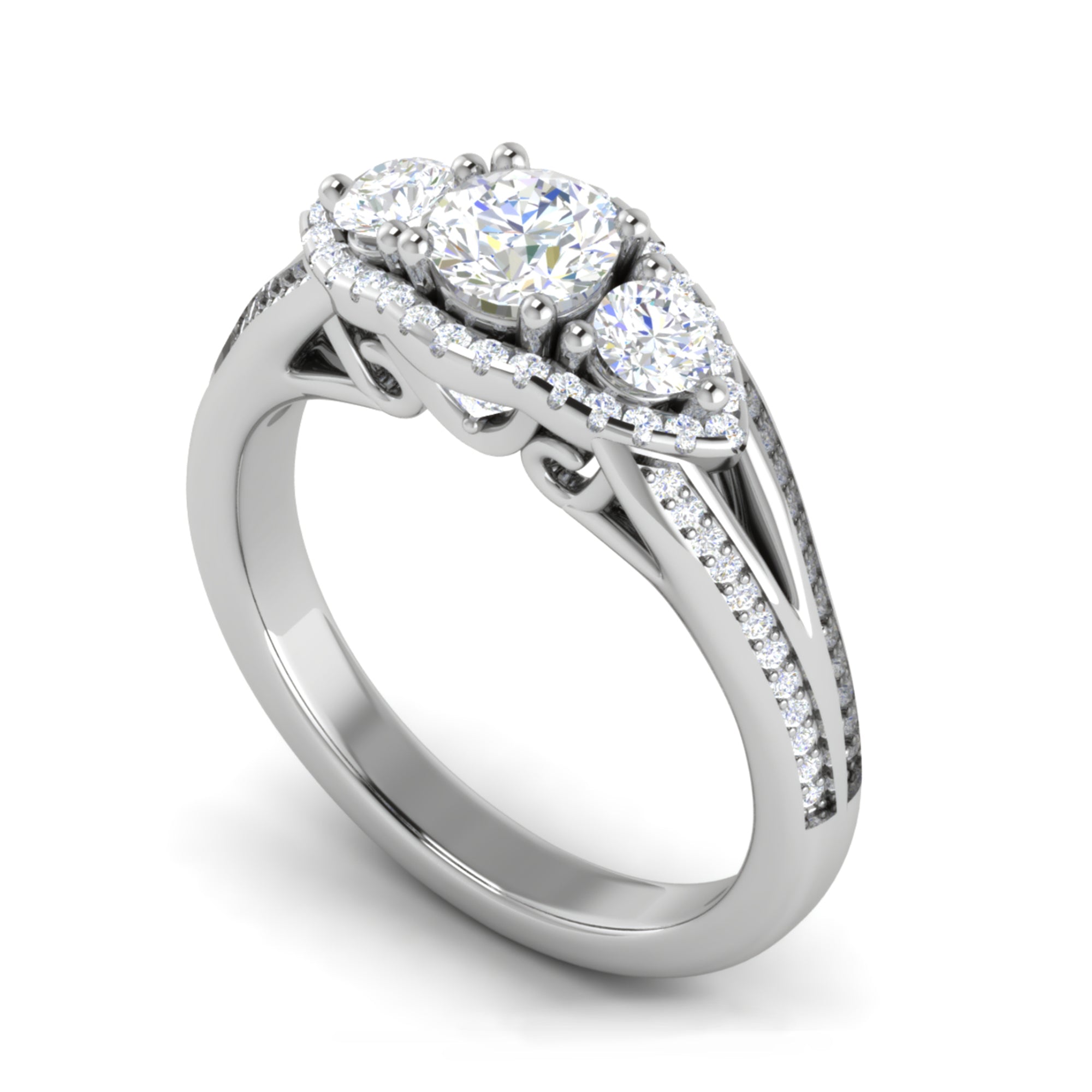 Three Stone Split Shank Ring