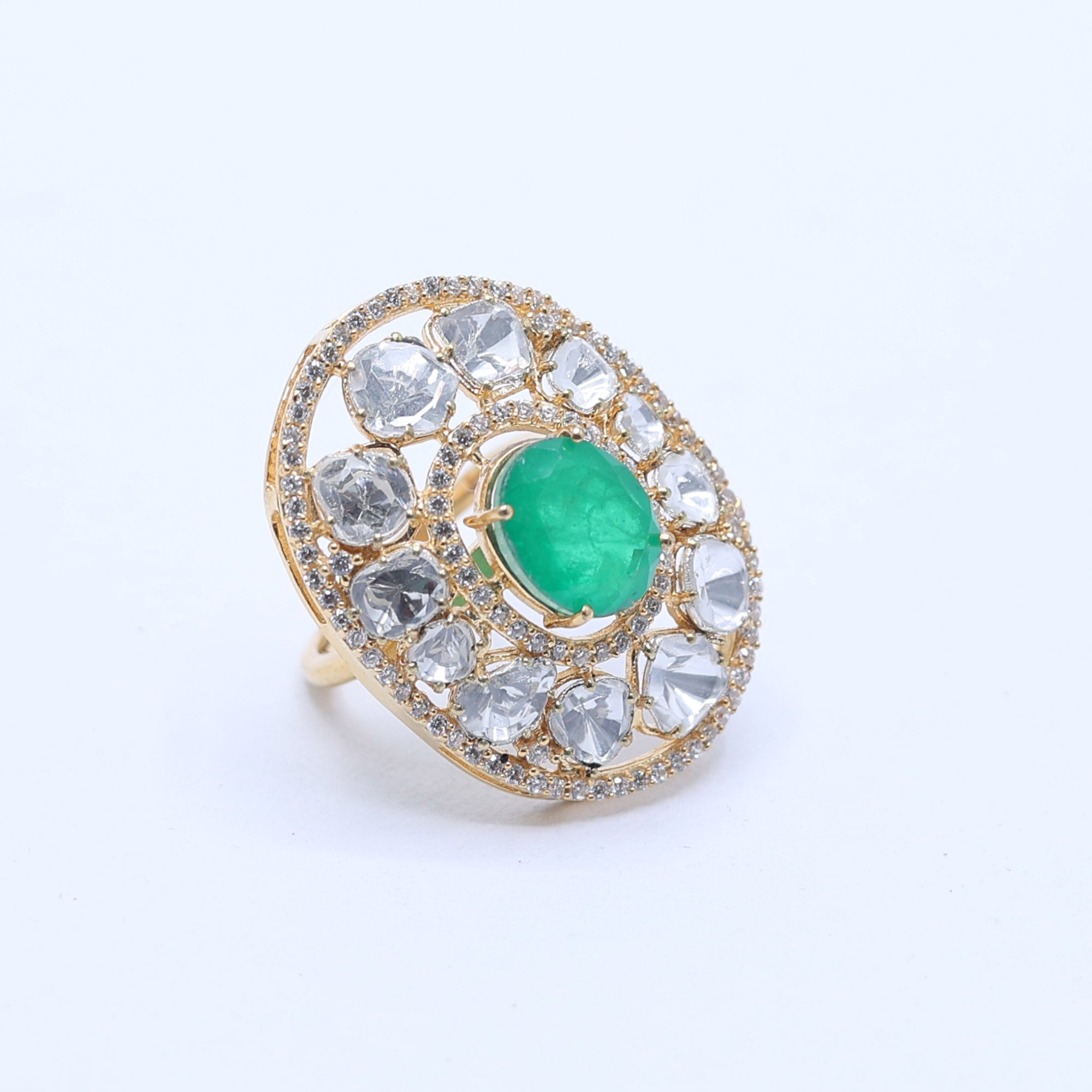 Oval Polki Emerald Cocktail Ring
