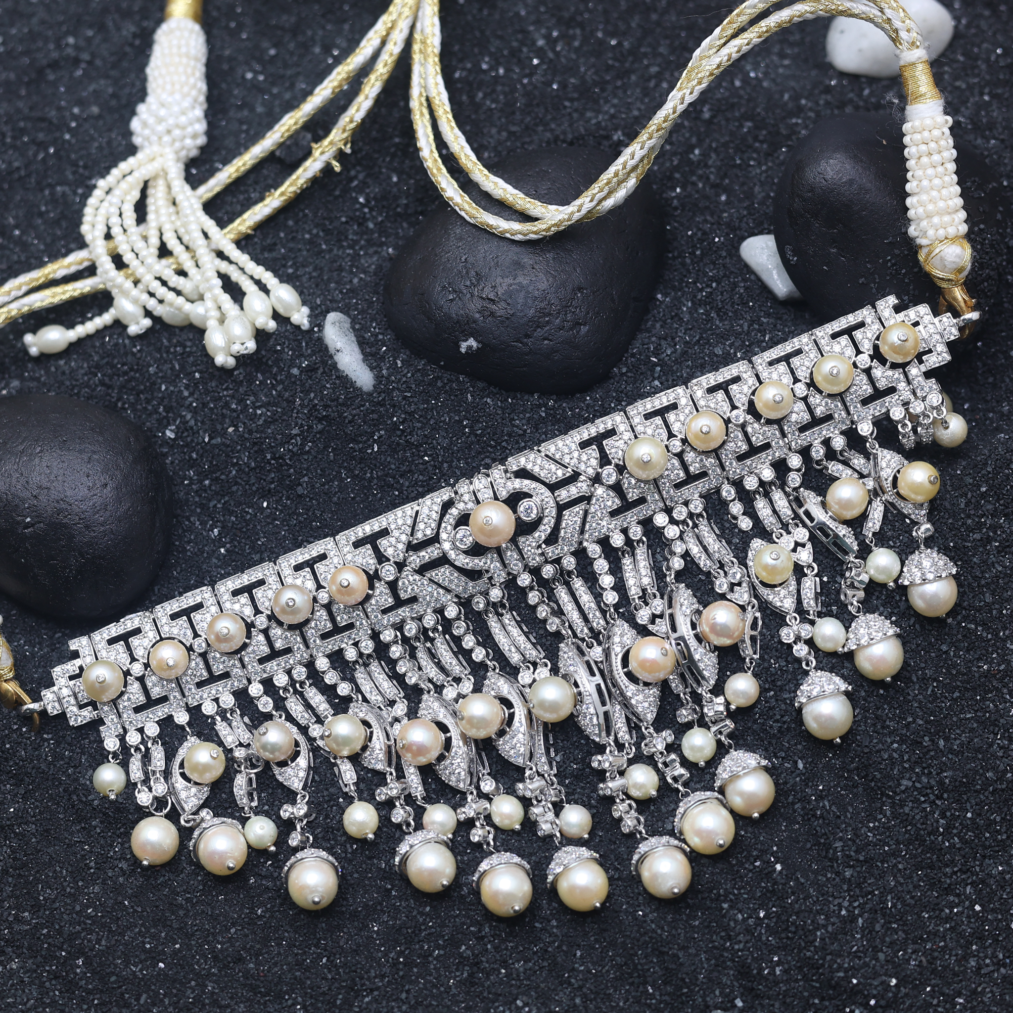 Pearl Choker with American Diamonds