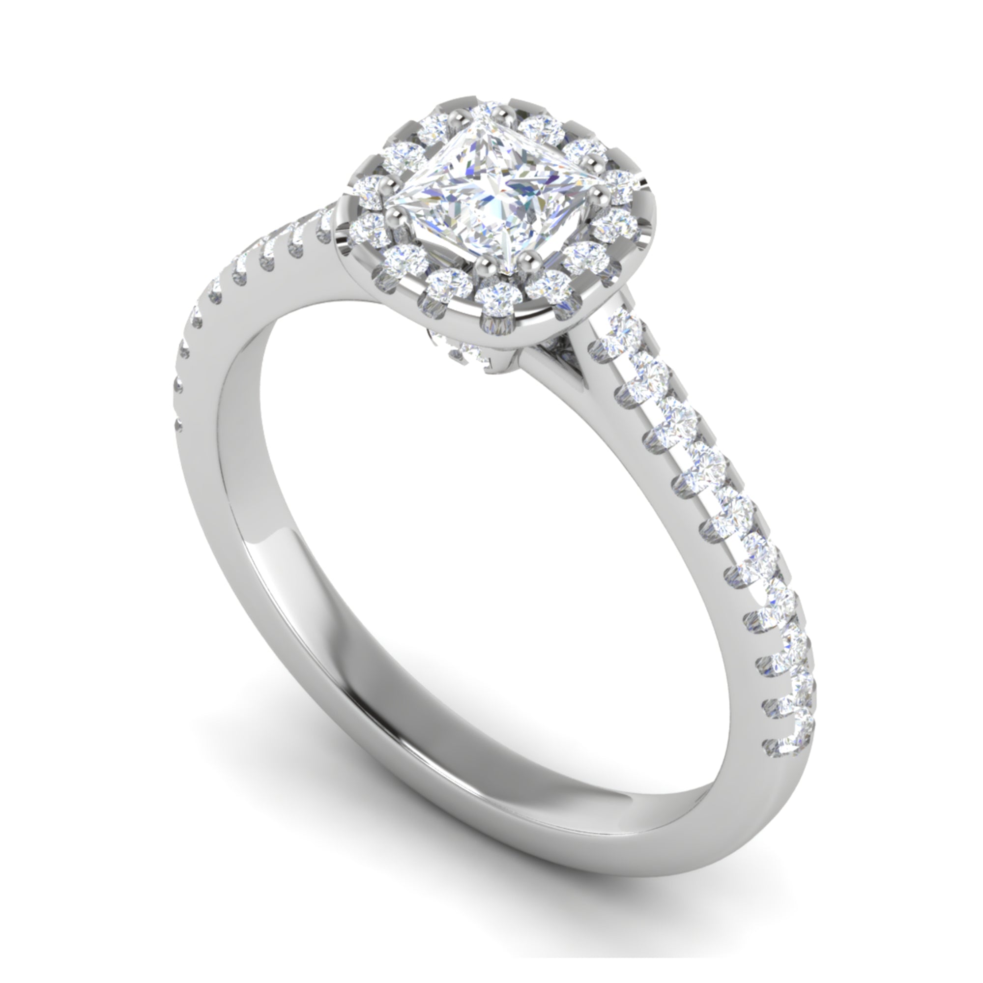 Adjustable Princess Cut Halo Silver Ring