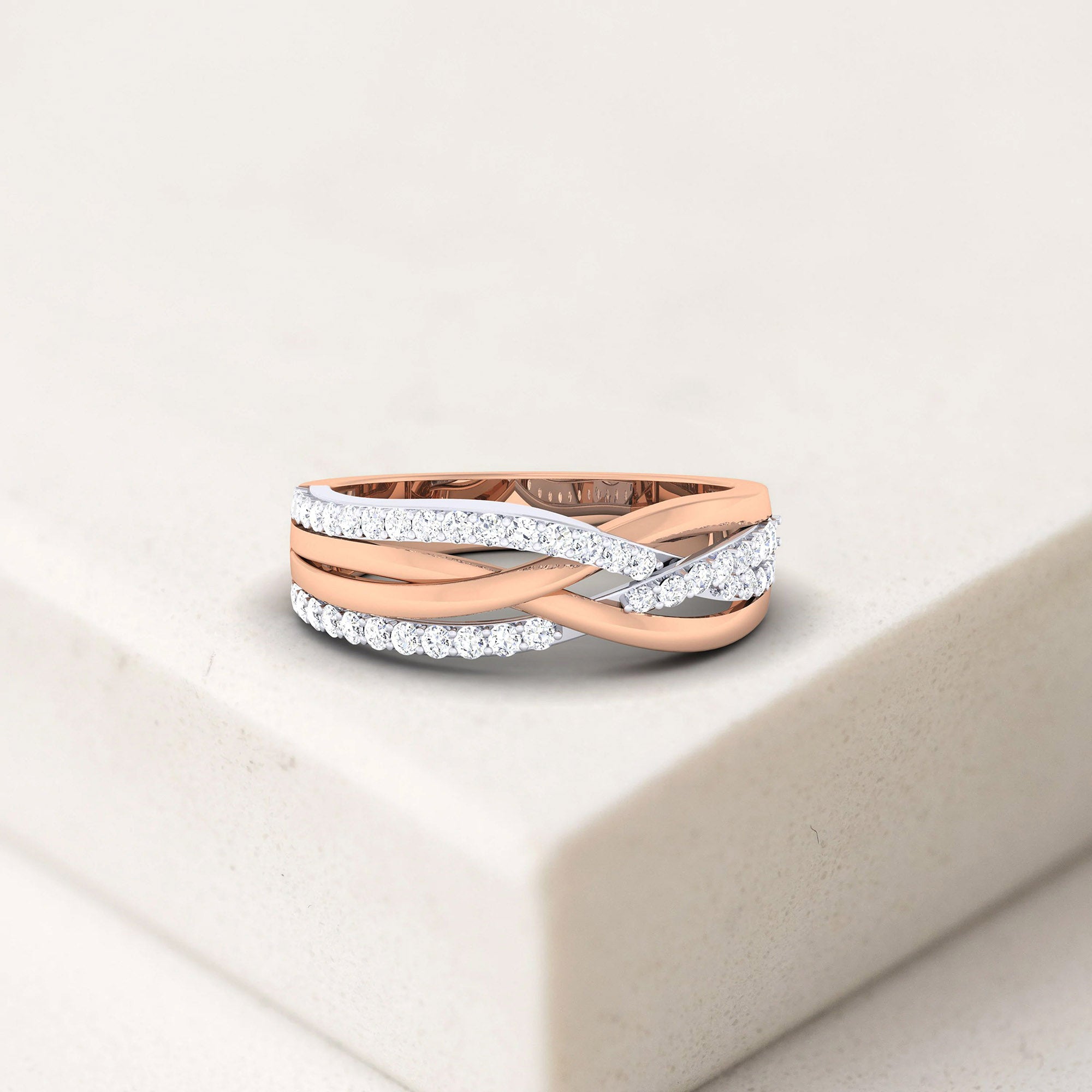 Adjustable Intricate Silver Rose Gold Intersect Women Band