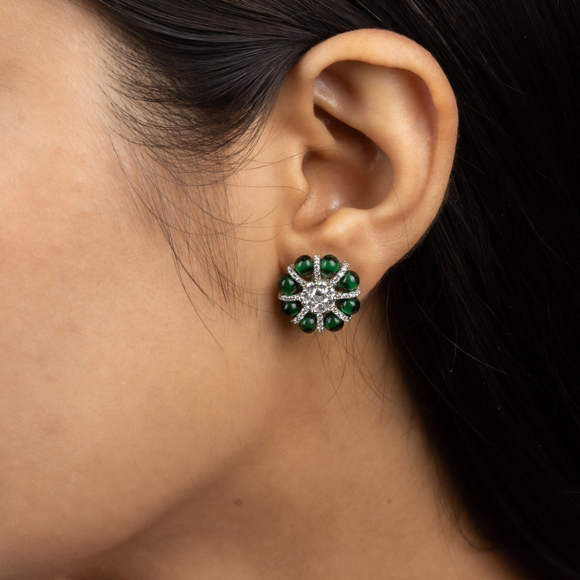 Green Floral Stud Earrings
