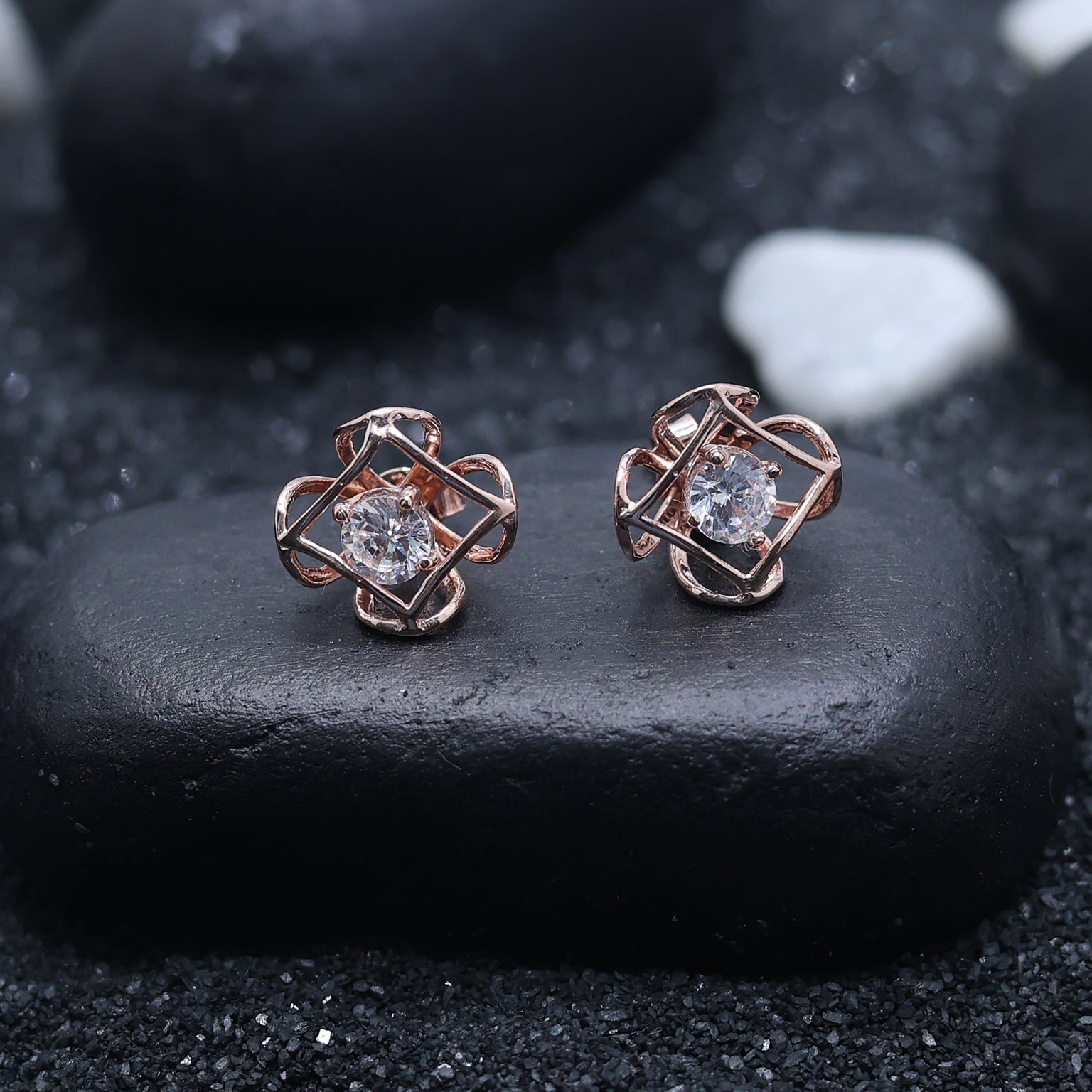 Rose Gold Adjustable Silver Interwoven Round Stud Earring For Woman