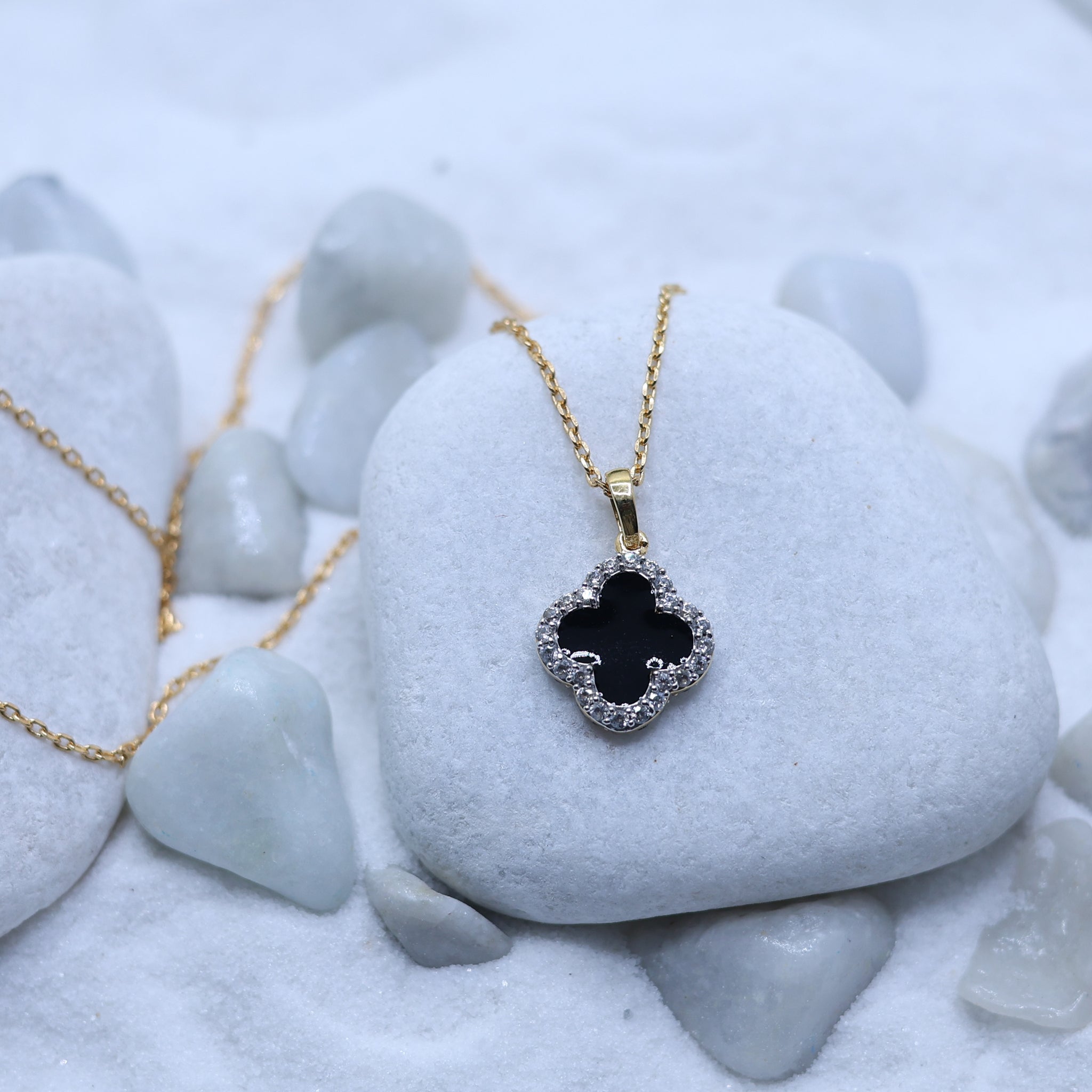 Yellow Gold Plated Black Enamel Pendant