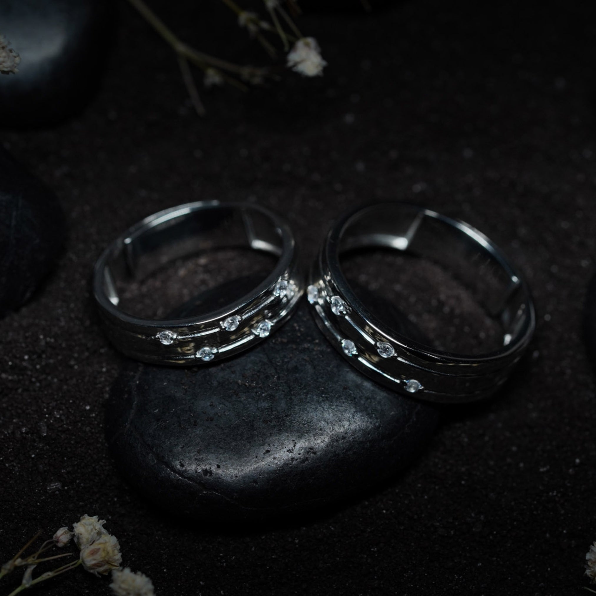 Adjustable Silver White Gold Modern Dual Layered Band For Couple