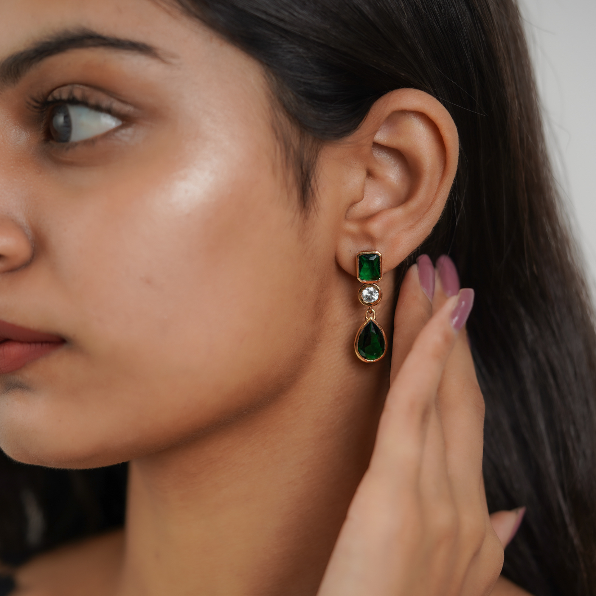 Green Pearl Dangle Earrings