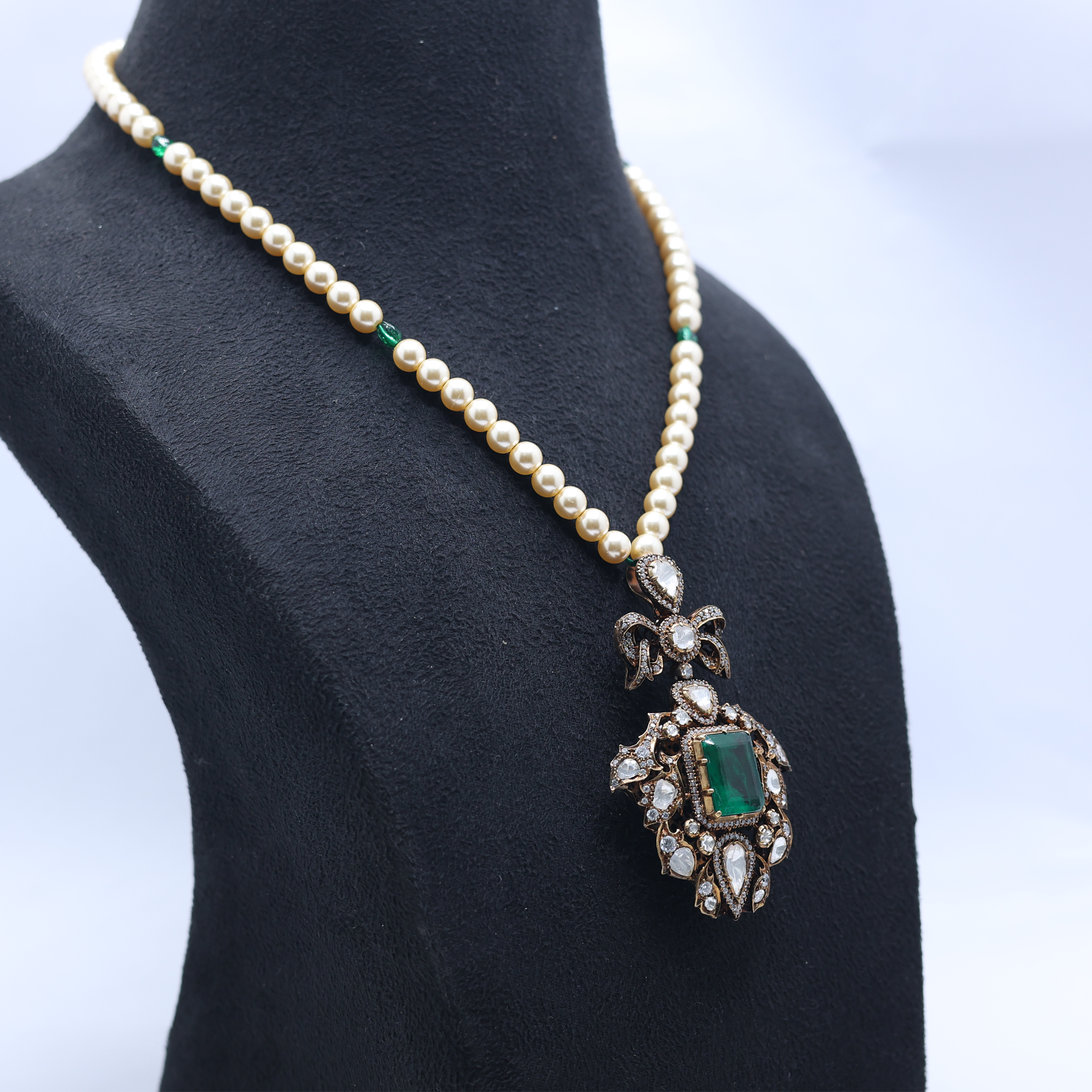 Antique Gold Plated Emerald Polki Necklace