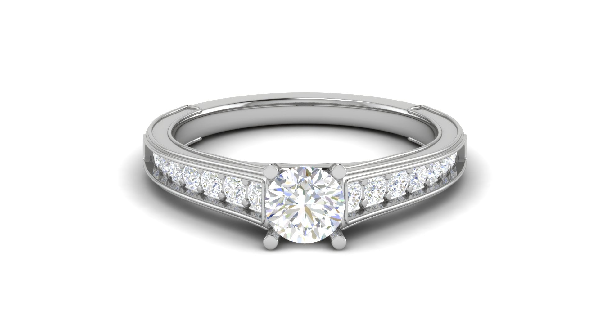 White Gold Adjustable Silver Shimmering Channel-Set Diamond Bridal Ring For Woman