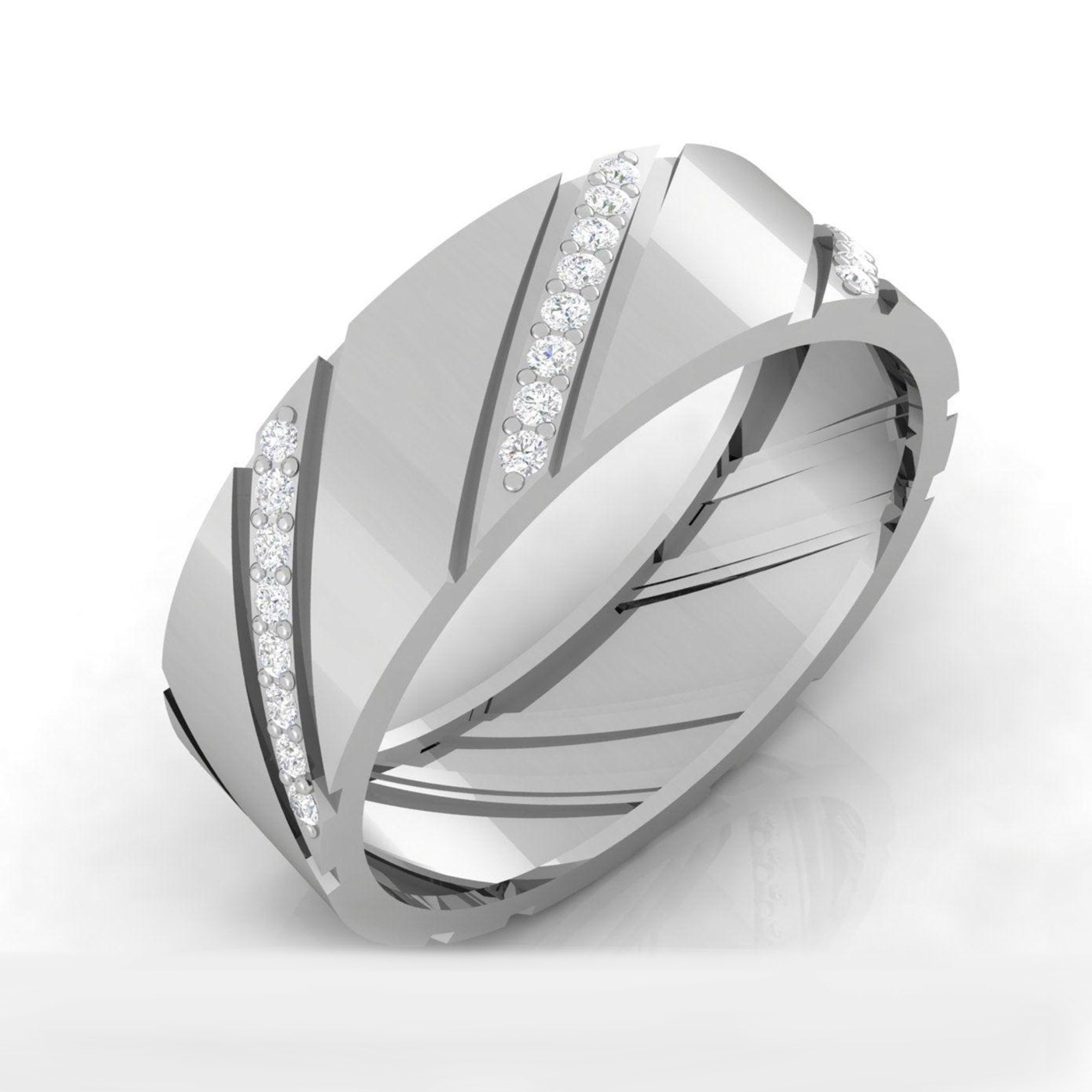 Unisex Striped Sterling Silver Band