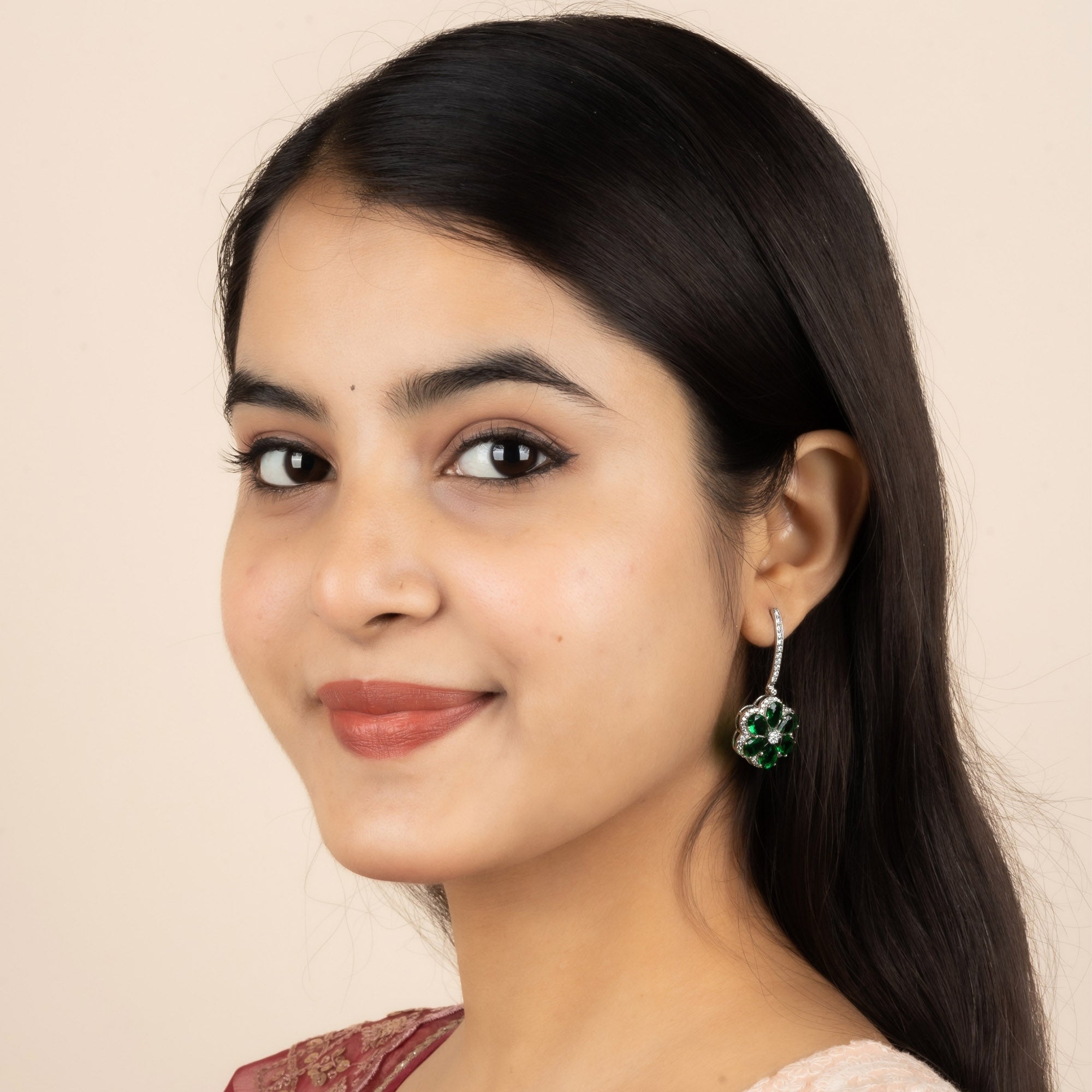 Emerald Green Floral Earring