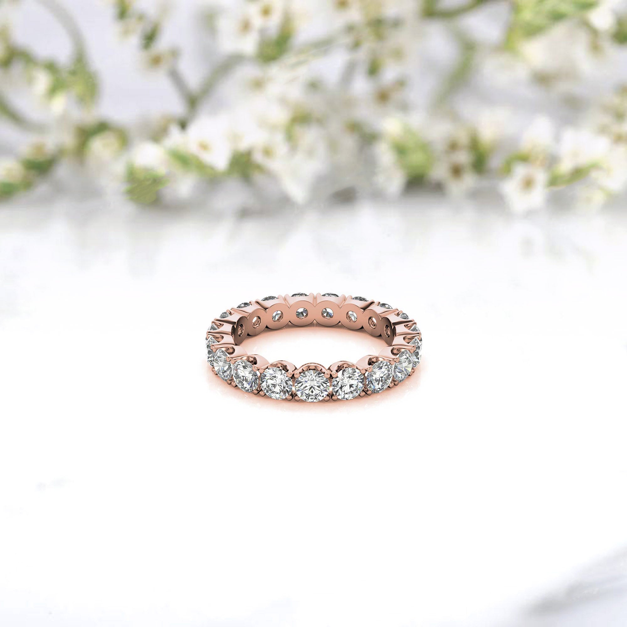 Elegant Sterling Silver Sparkling Rose Gold Round Diamond Eternity Band For Women