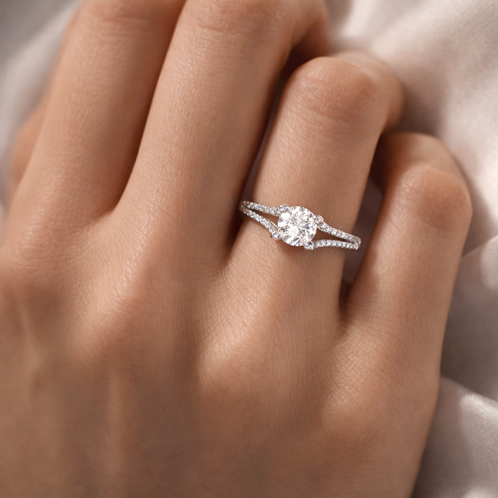 Sparkling Split Shank Diamond Ring
