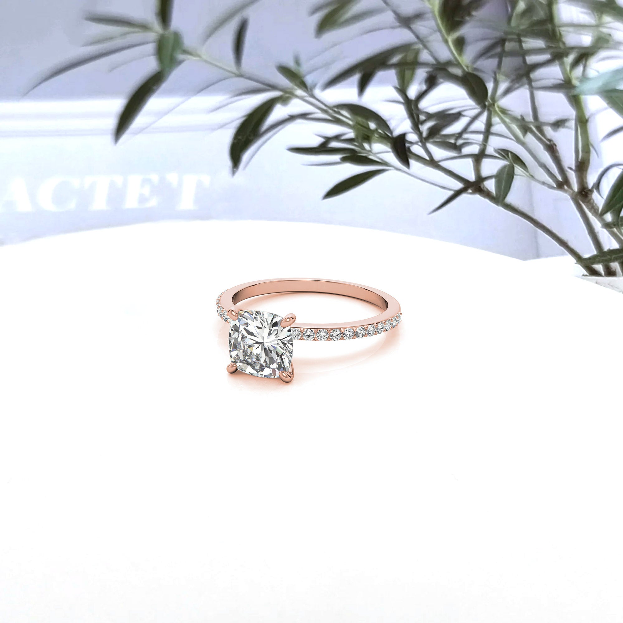 Sterling Silver Luxury Adjustable Cushion-Cut Solitaire Rose Gold Eternity Ring For Women