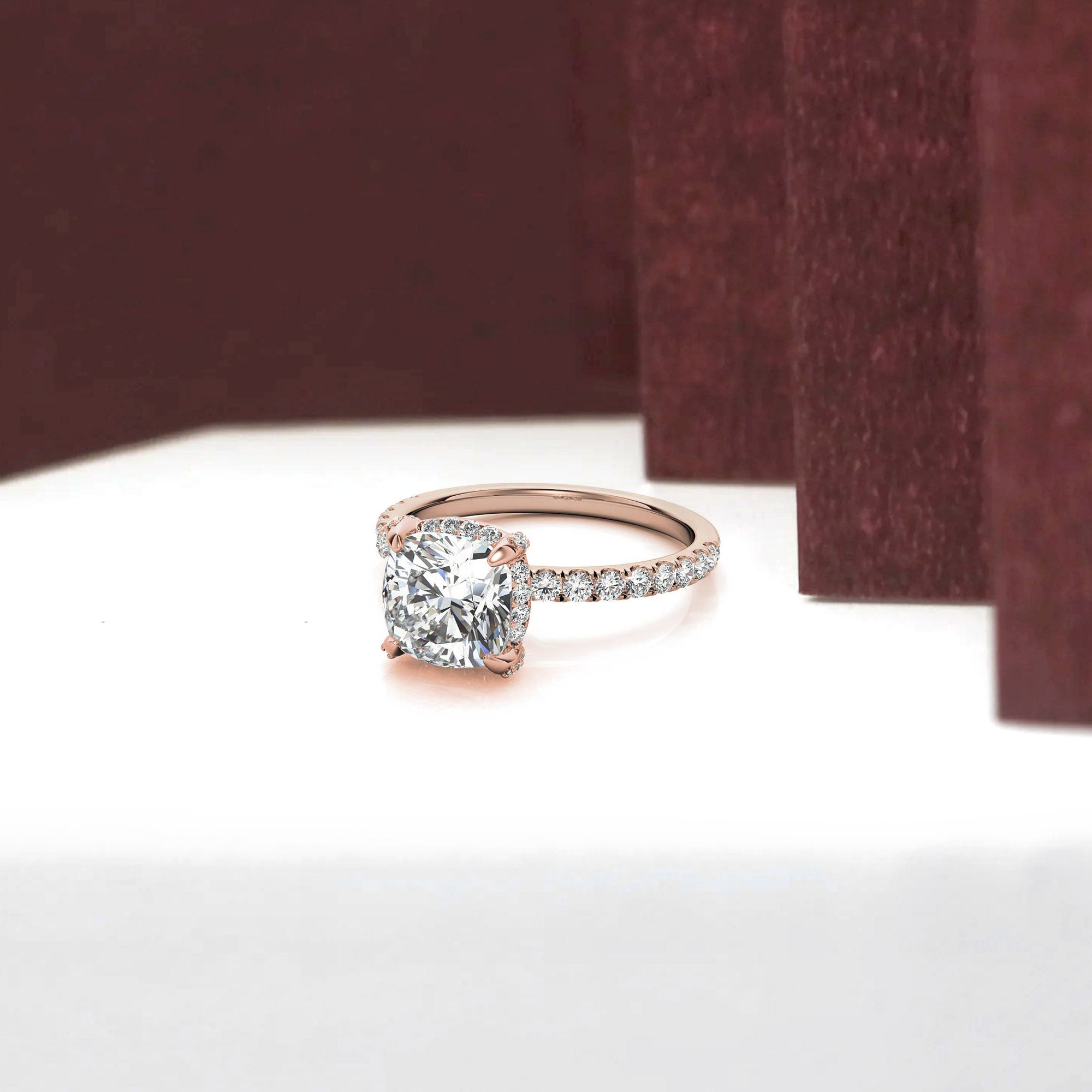 Cushion-Cut Solitaire Rose Gold Adjustable Sterling Silver Classic Halo Ring For Women