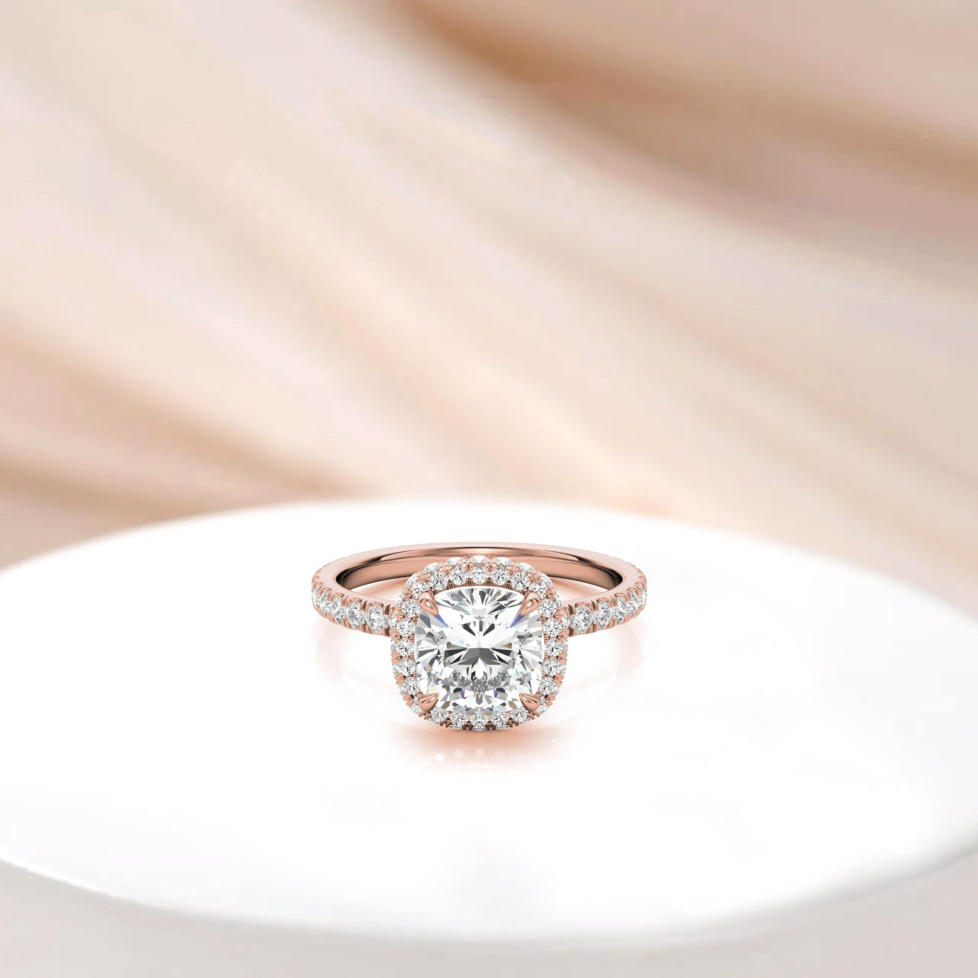 Adjustable Sterling Silver Chic Rose Gold Cushion-Cut Halo Diamond Engagement Ring For Women