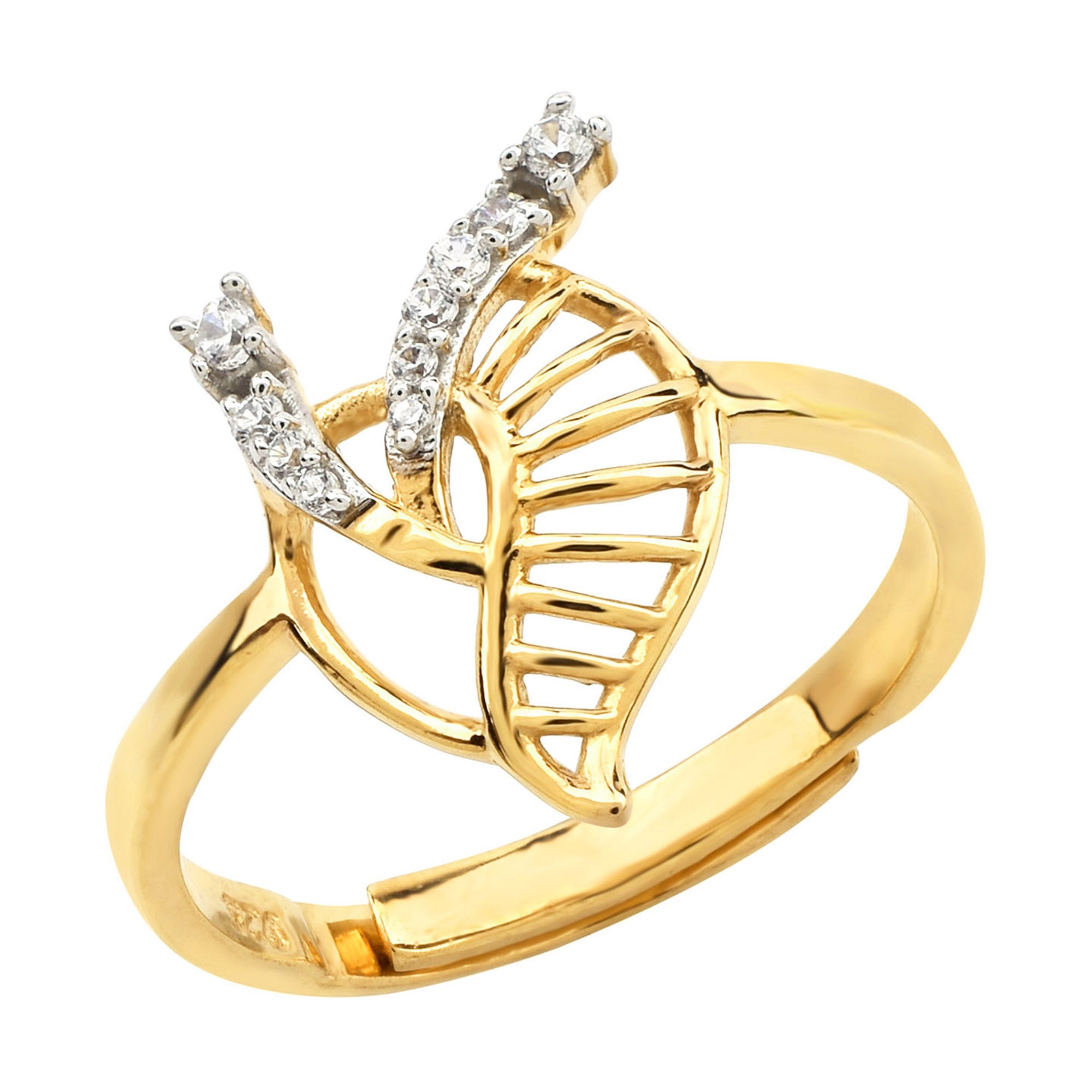 Adjustable Leaf Pattern Diamond Ring