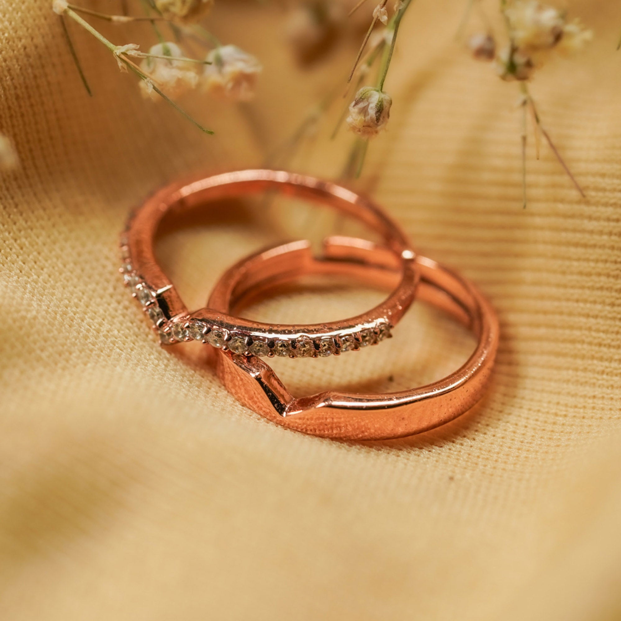 V Shaped Rose Gold Couple Ring
