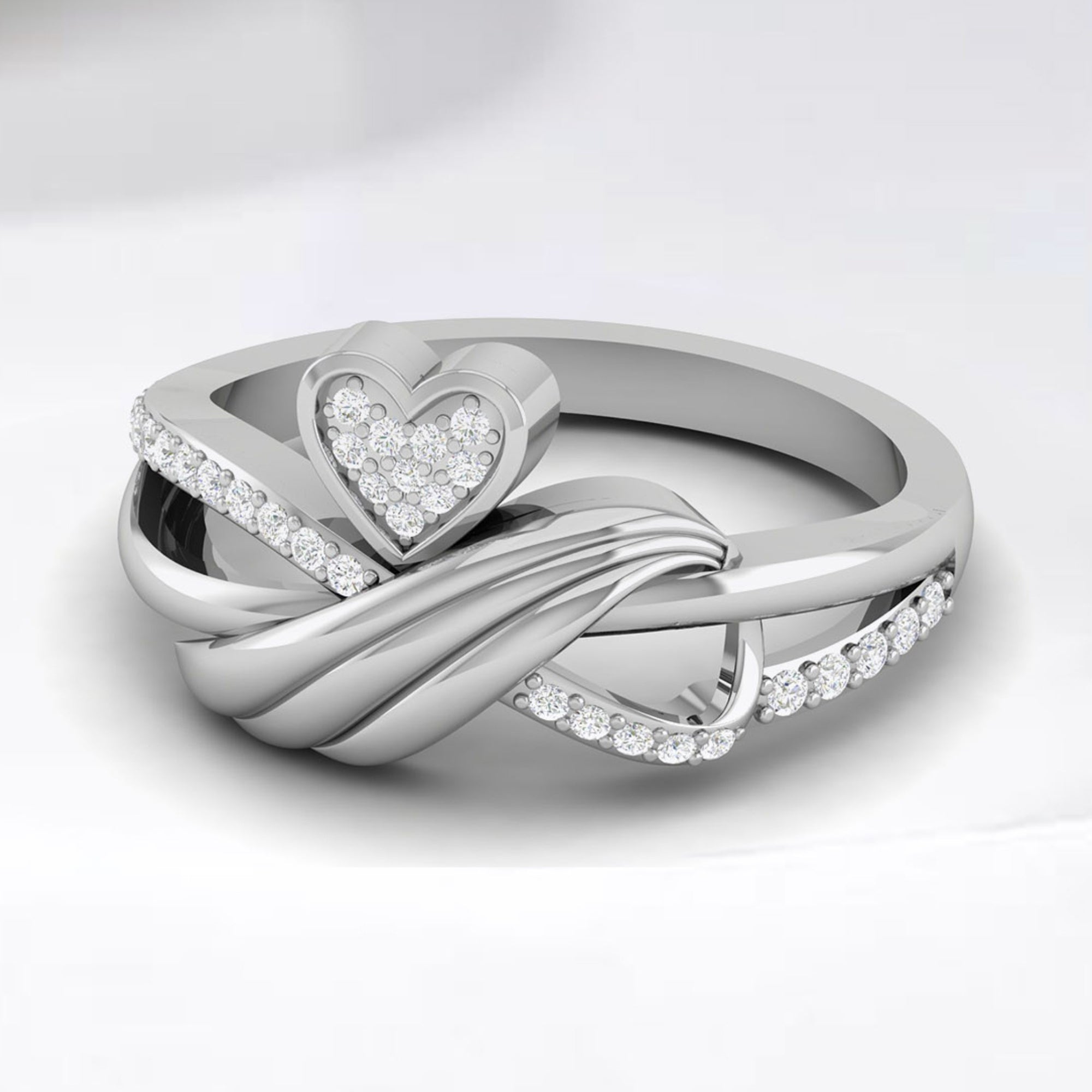 Sterling Silver Crossover Heart Ring