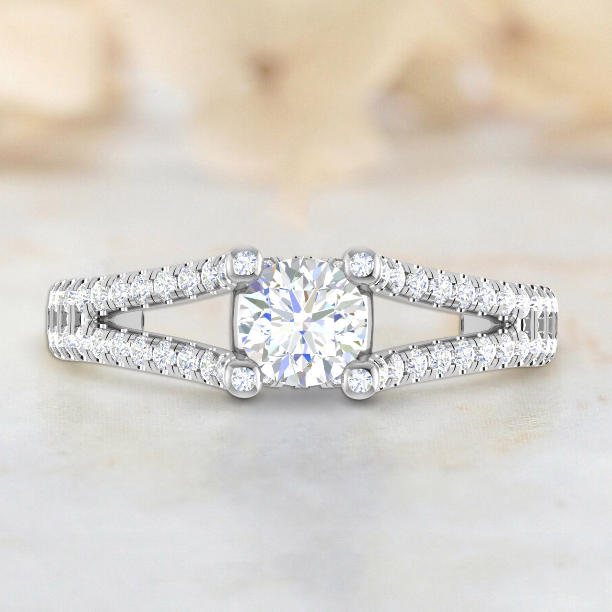 Sparkling Split Shank Diamond Ring