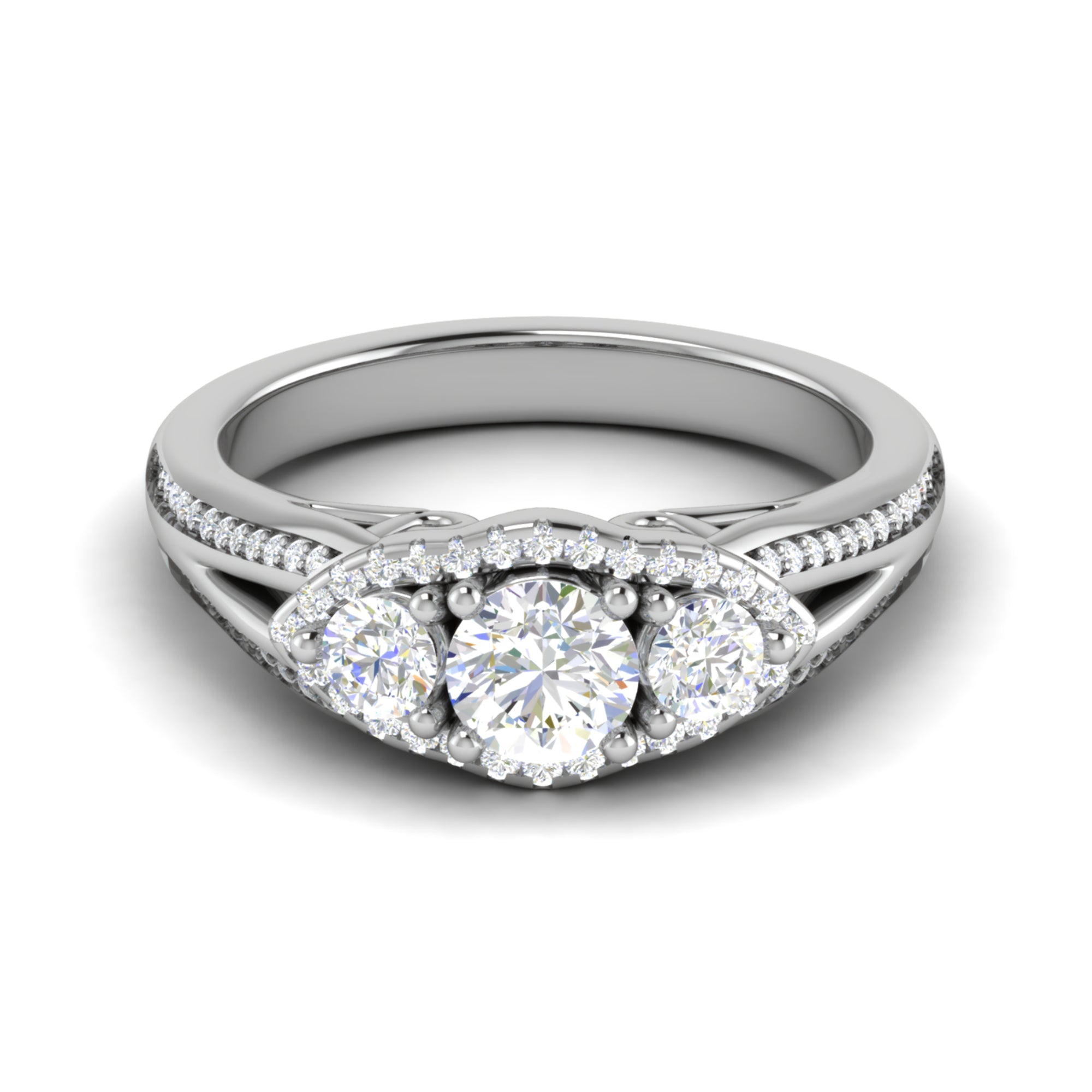 Three Stone Split Shank Ring