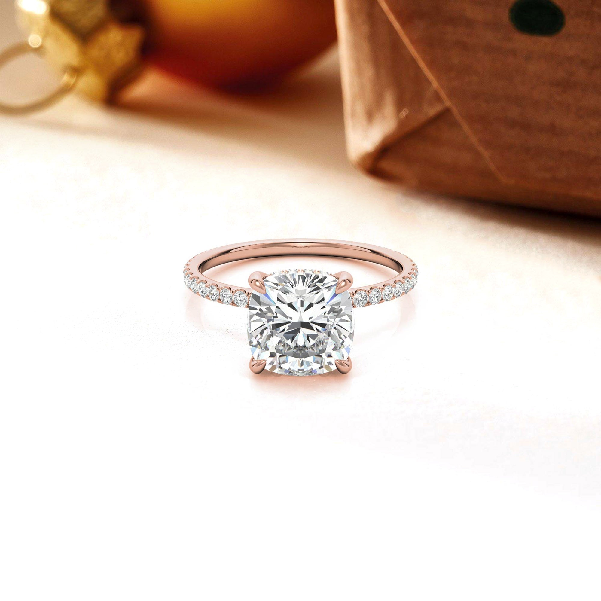 Sterling Silver Graceful Adjustable Cushion-Cut Solitaire Rose Gold Engagement Ring For Women