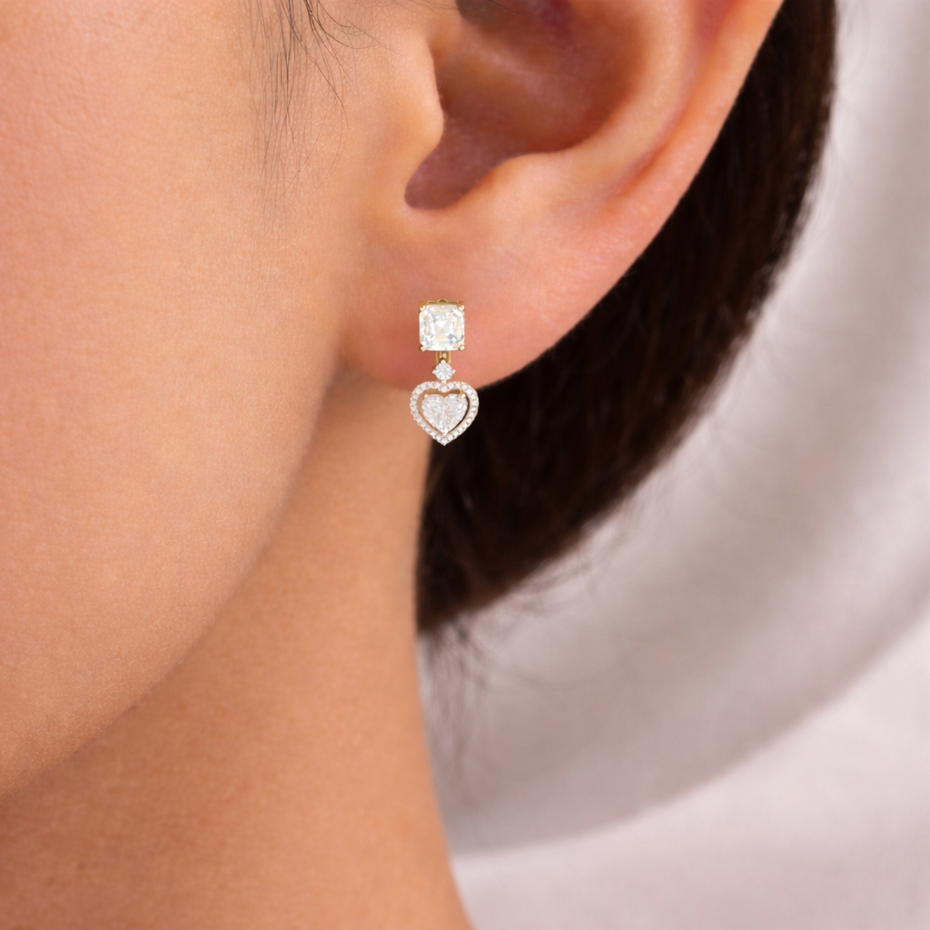 Square Heart Halo Drop Earrings