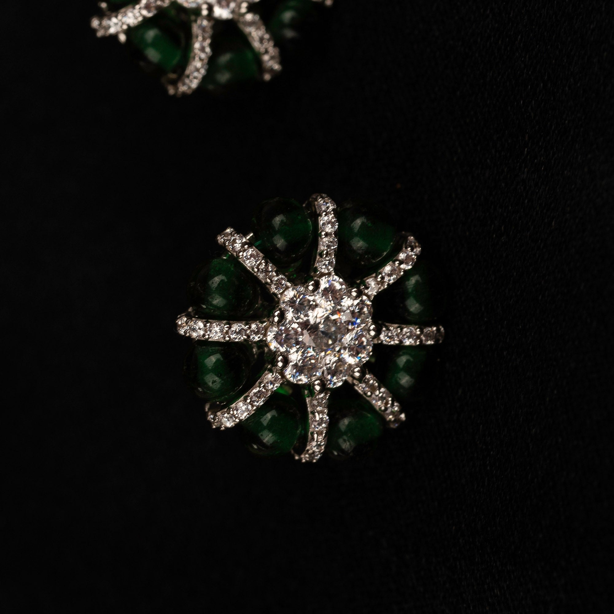 Green Floral Stud Earrings