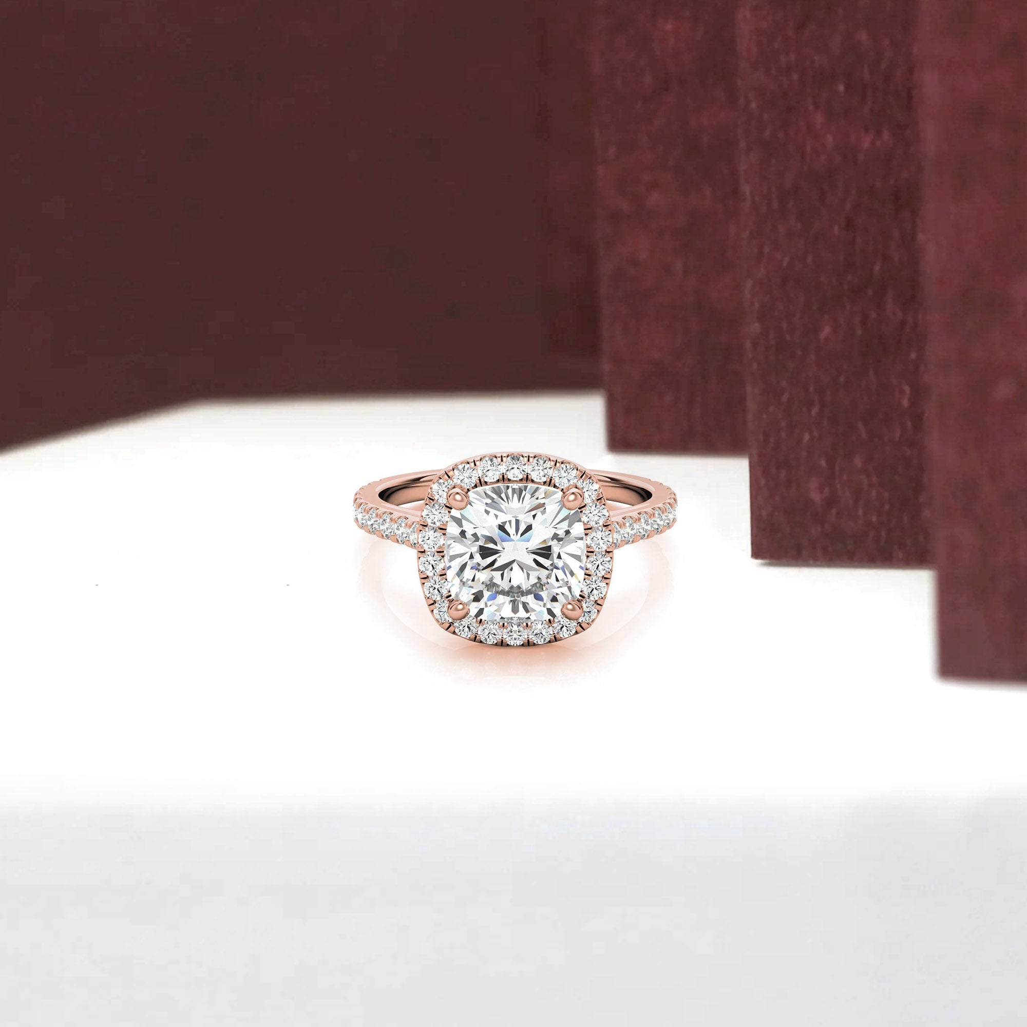 Cushion Cut Rose Gold Adjustable Sterling Silver Graceful Halo Solitaire Ring For Women