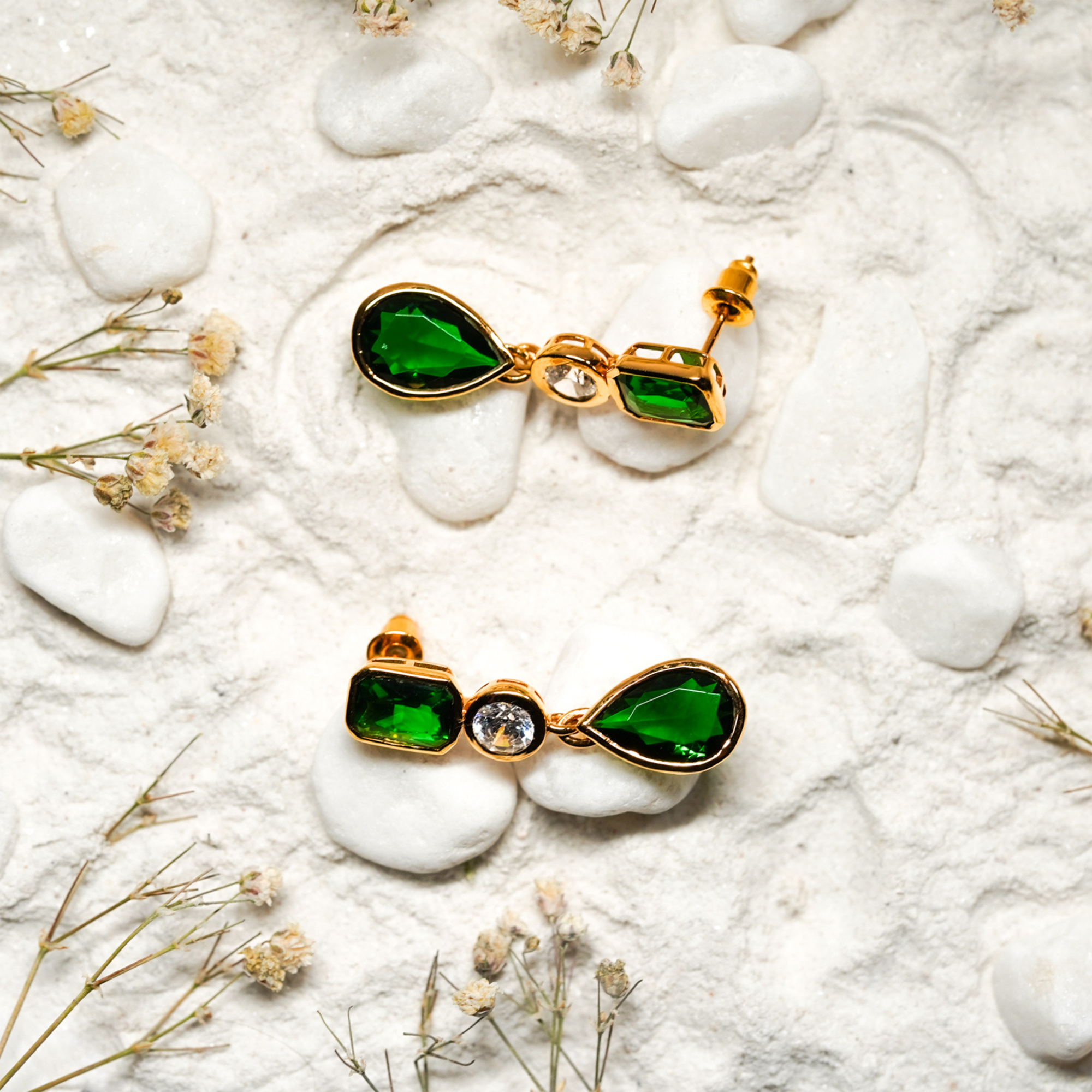 Green Pearl Dangle Earrings