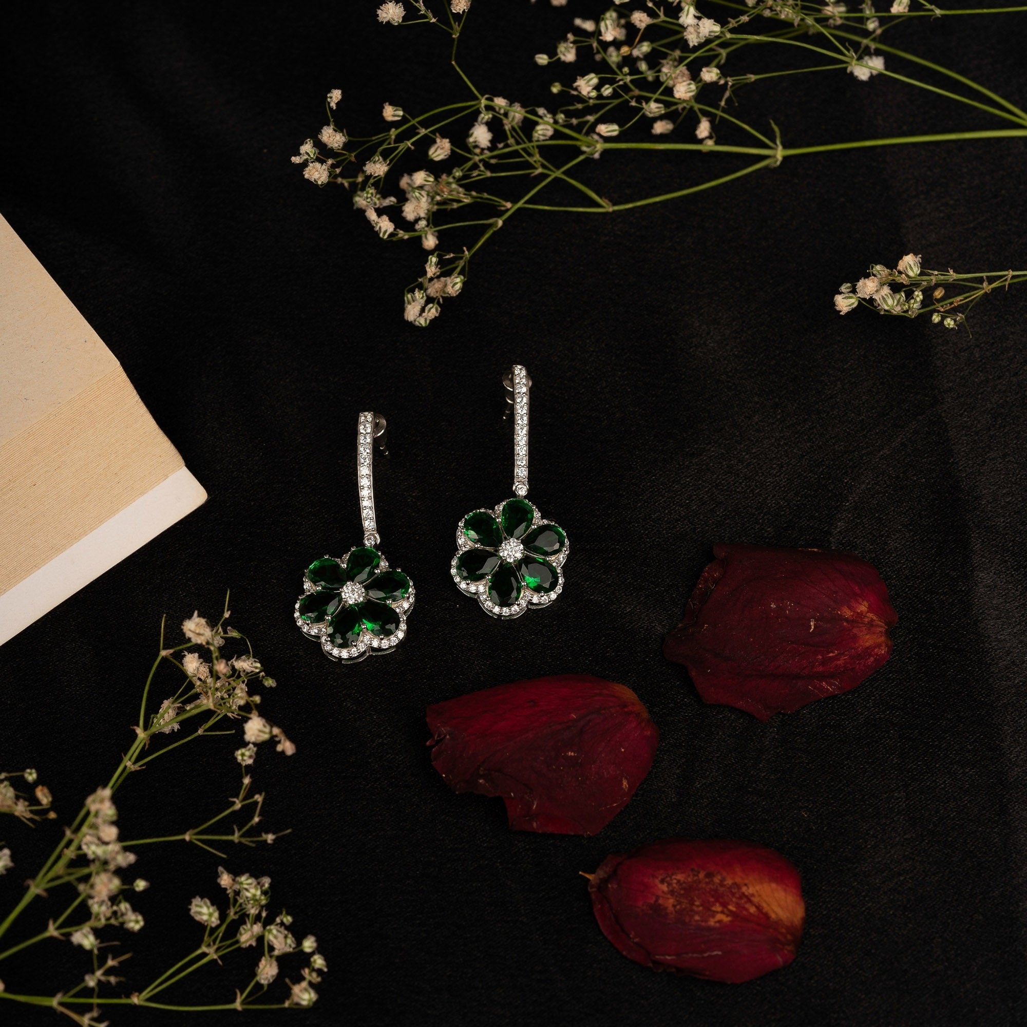 Emerald Green Floral Earring