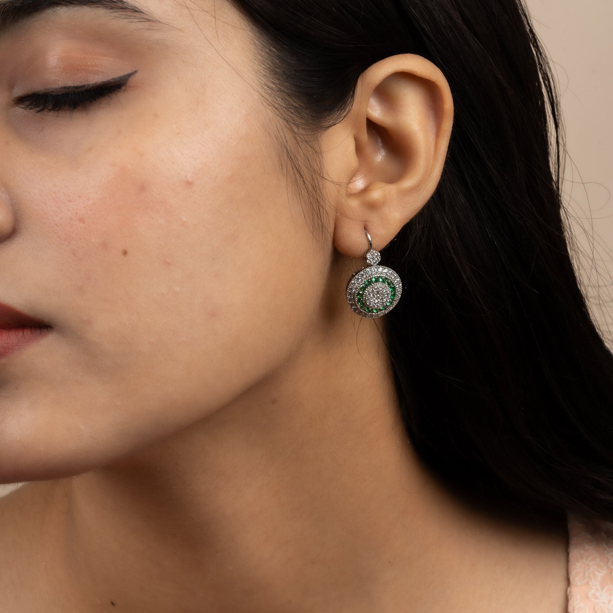 Emerald Halo Drop Earring