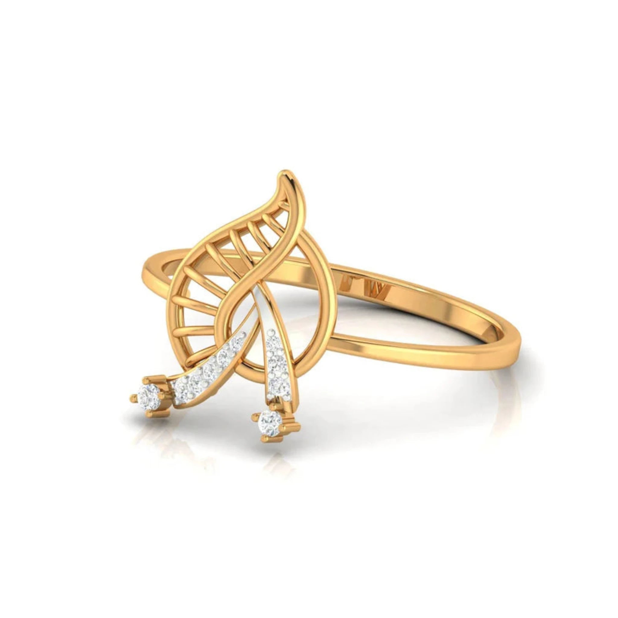 Yellow Gold Adjustable Silver Intricate Leaf Pattern Ring For Woman