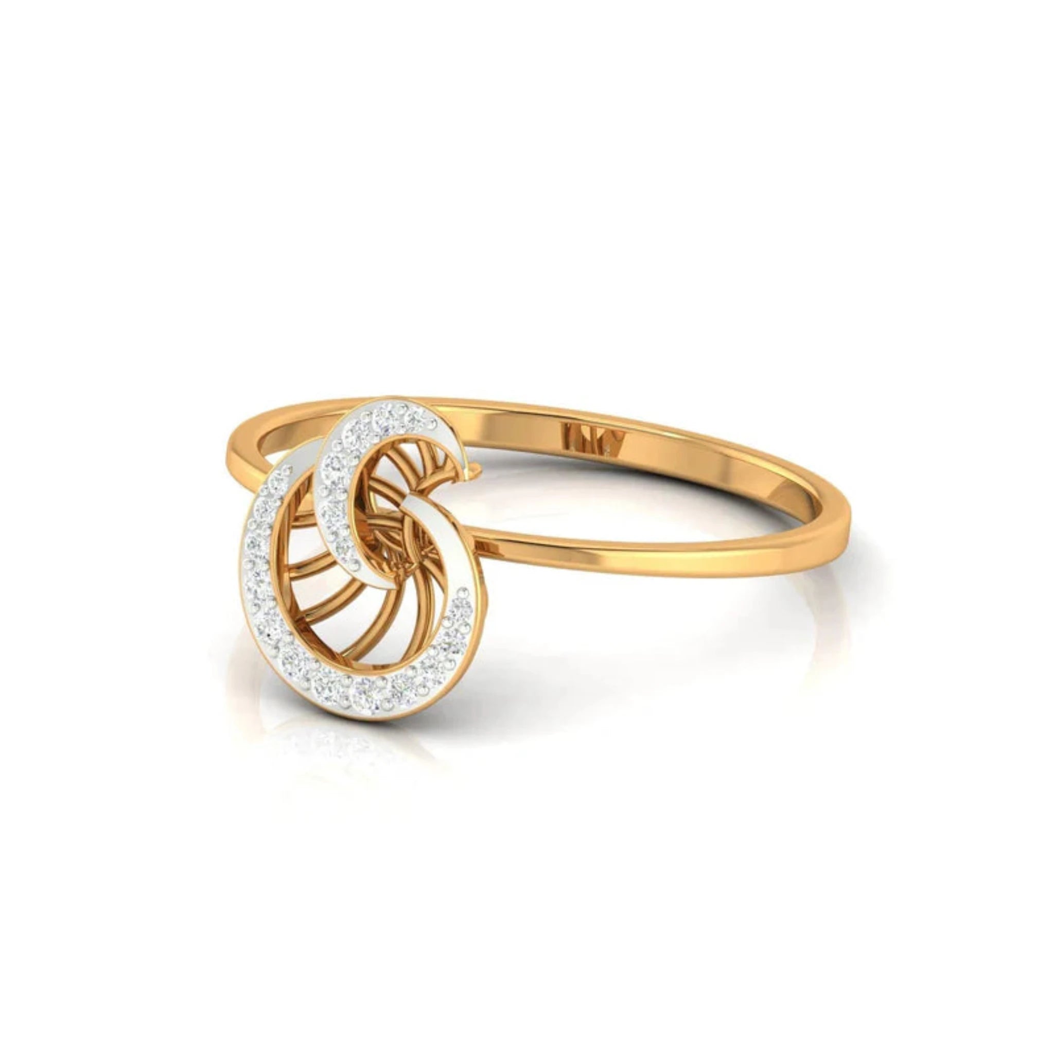 Yellow Gold Adjustable Silver Swirl Pave Set Accent Stones Ring For Woman