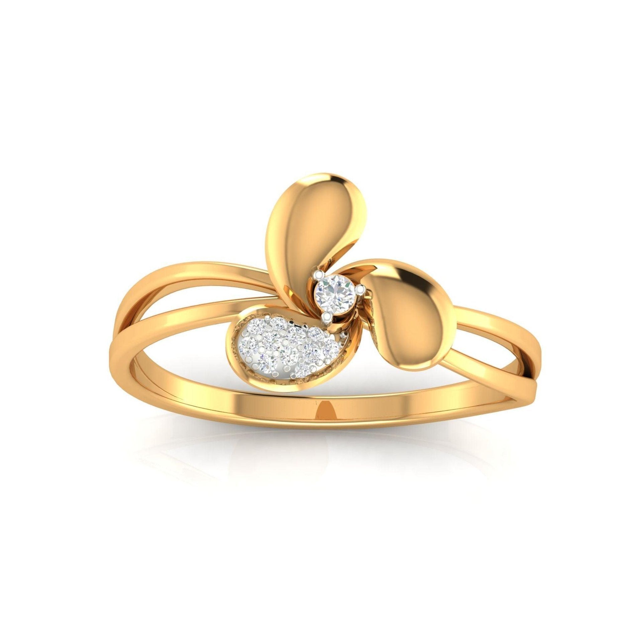 Yellow Gold Plated Adjustable Petal Silver Stylish Ring For Women