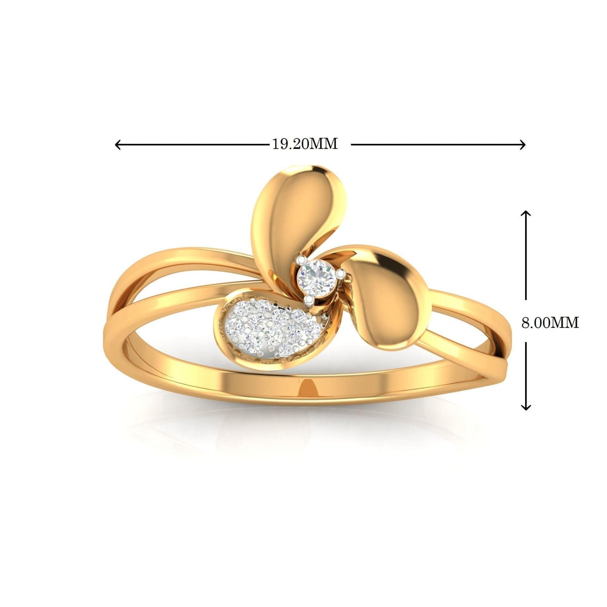 Yellow Gold Plated Adjustable Petal Silver Stylish Ring For Women