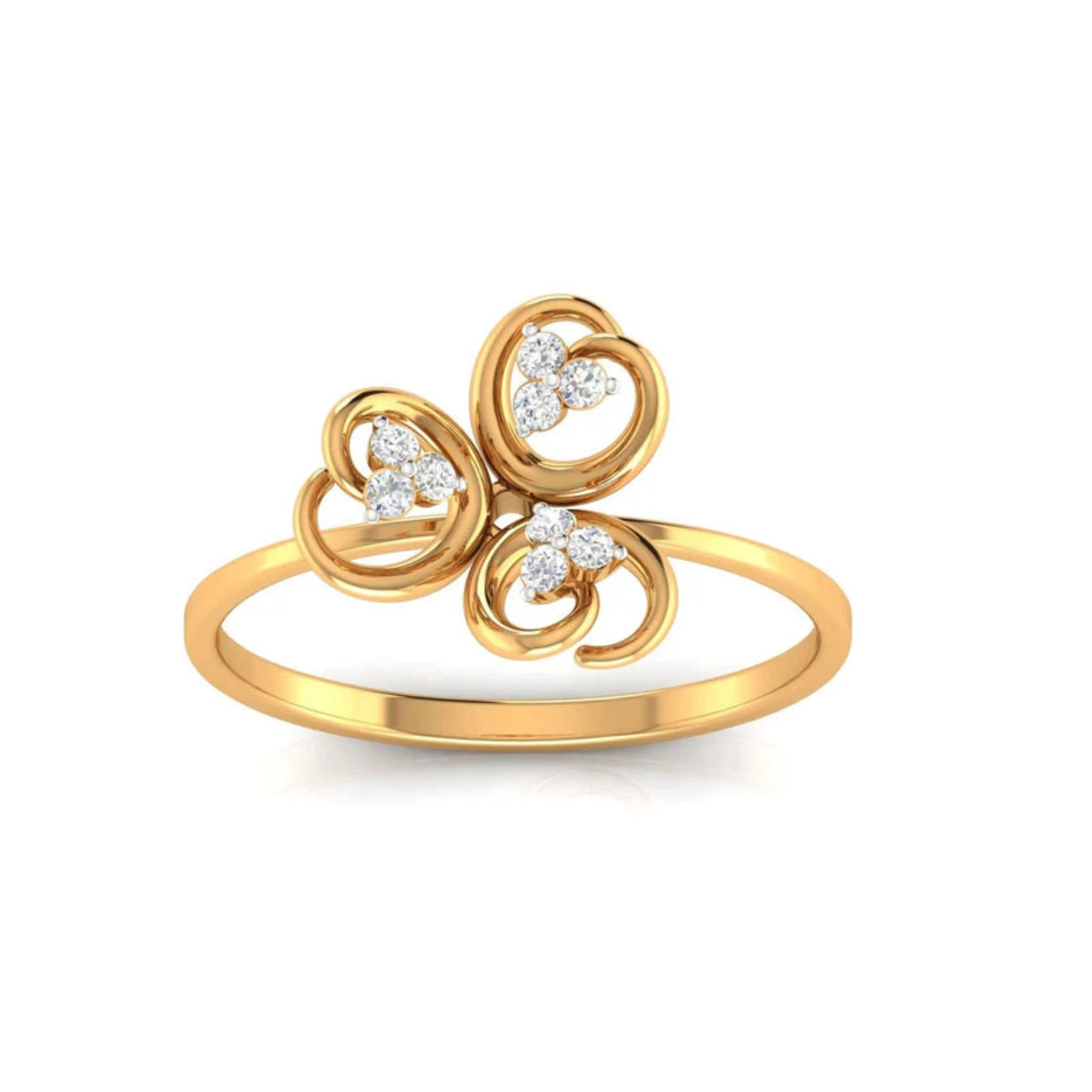 Yellow Gold Adjustable Silver Twirl Triple Heart Ring For Woman