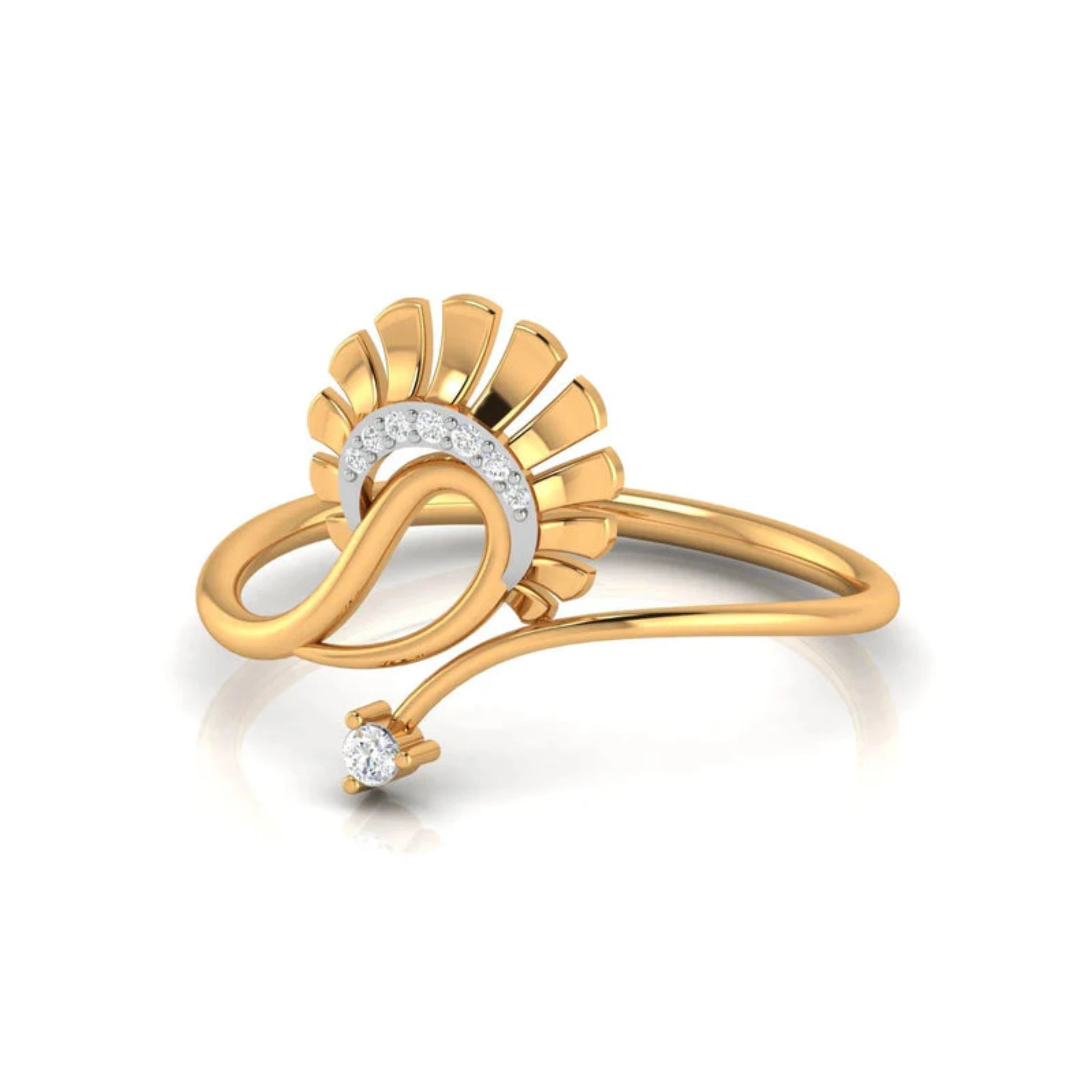 Yellow Gold Adjustable Silver Half-Floral Arc Infinity Loop Ring For Woman