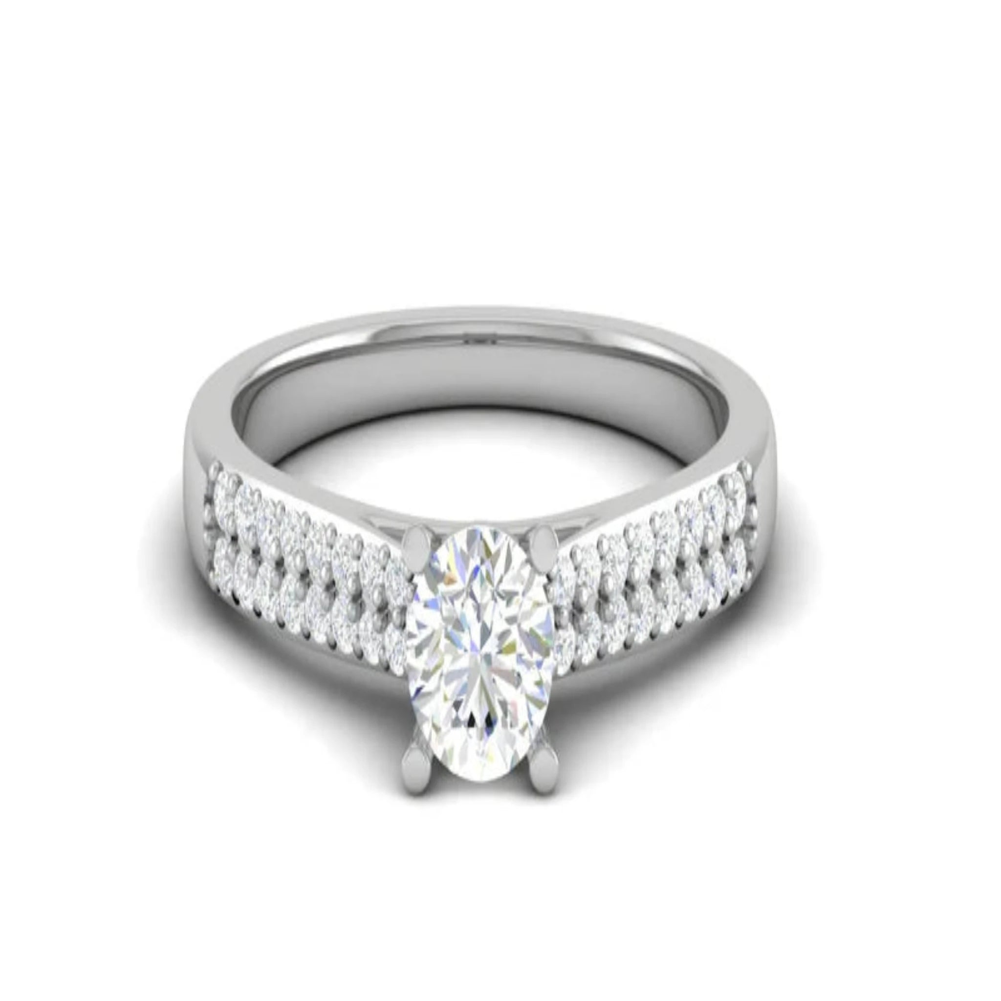 White Gold Adjustable Silver Thin Pave Solitaire Diamond Ring For Woman