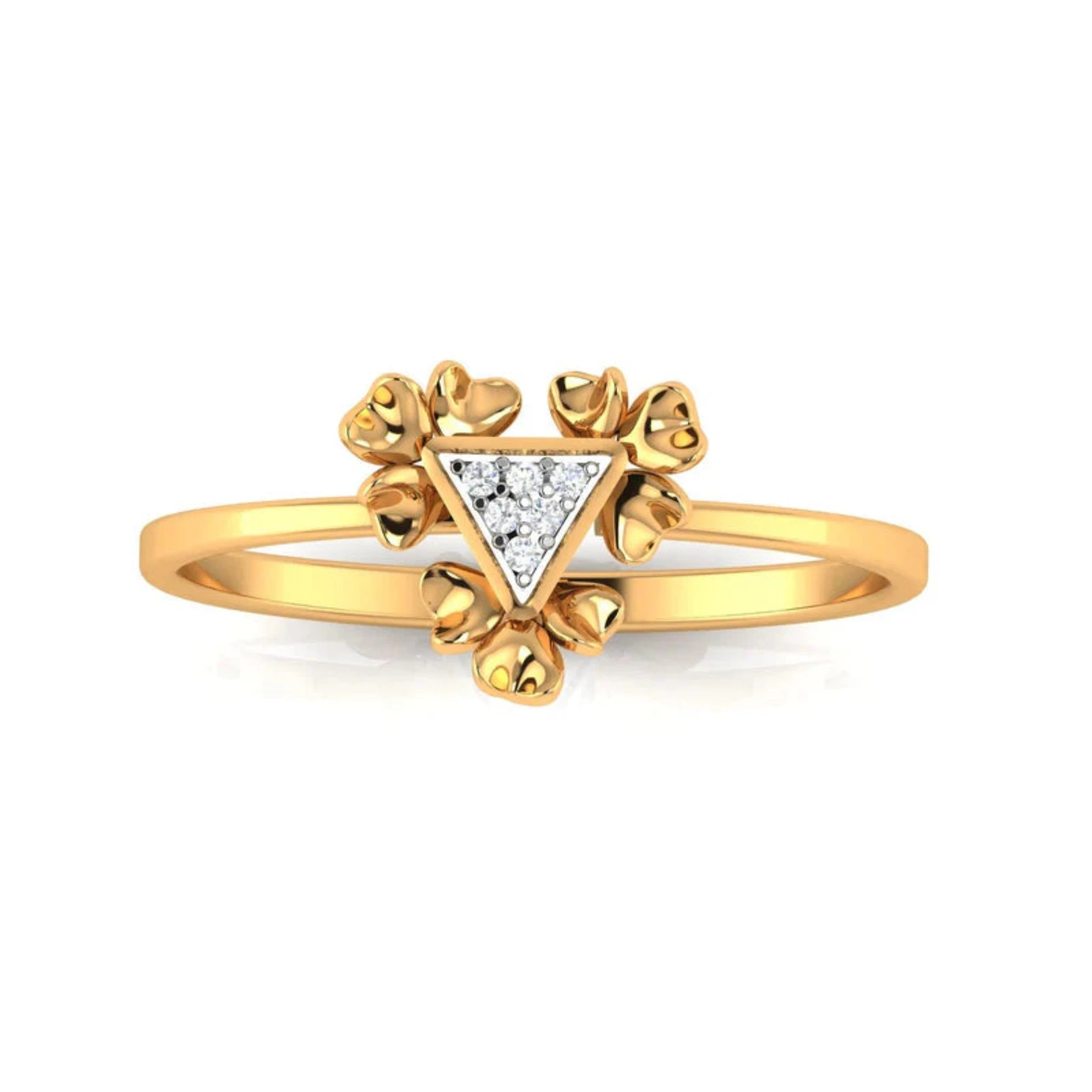 Yellow Gold Adjustable Silver Sparkling Triple Flower Petal Triangular Ring For Woman