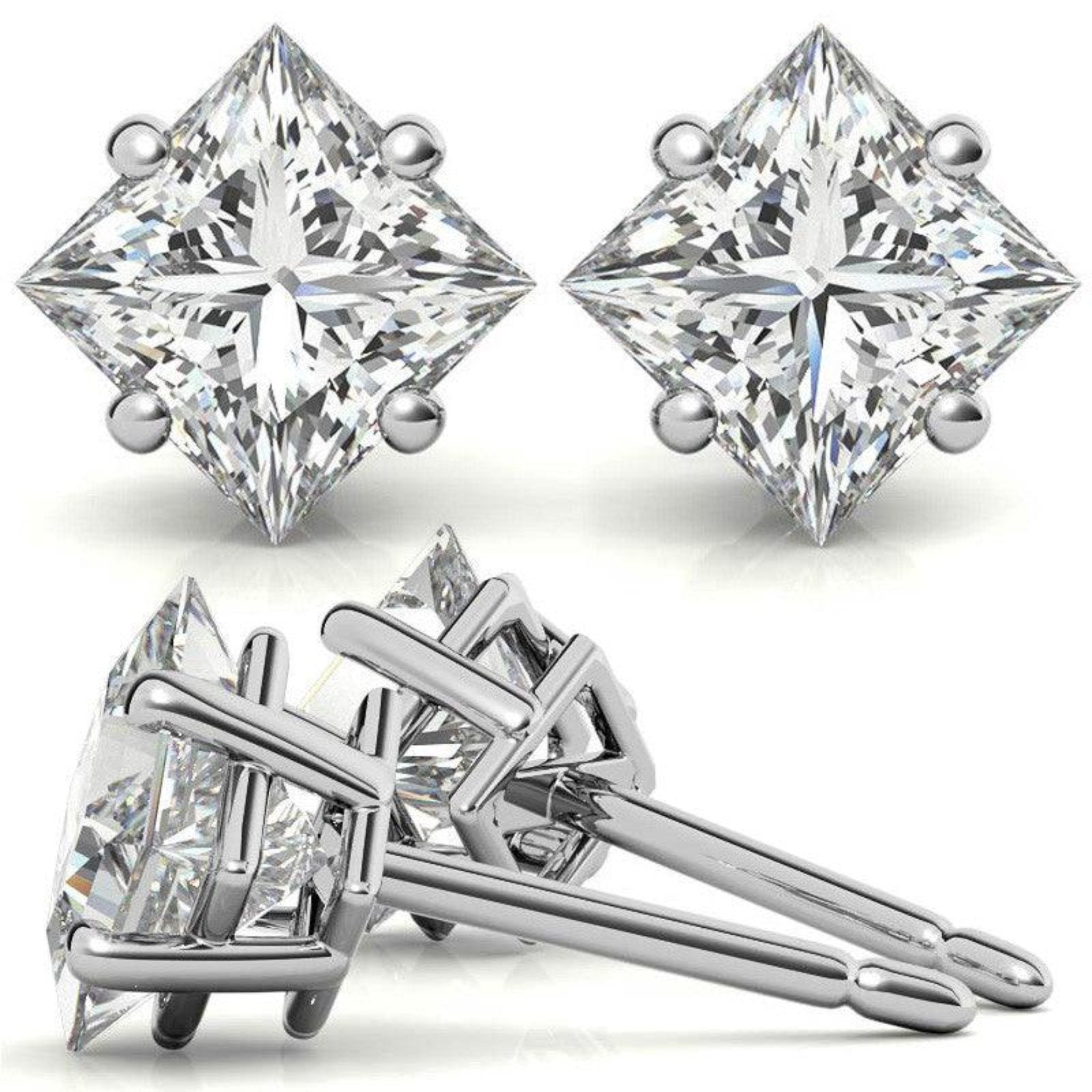 Square Princess Cut White Gold Silver Sophisticated Elegant Earring For Woman