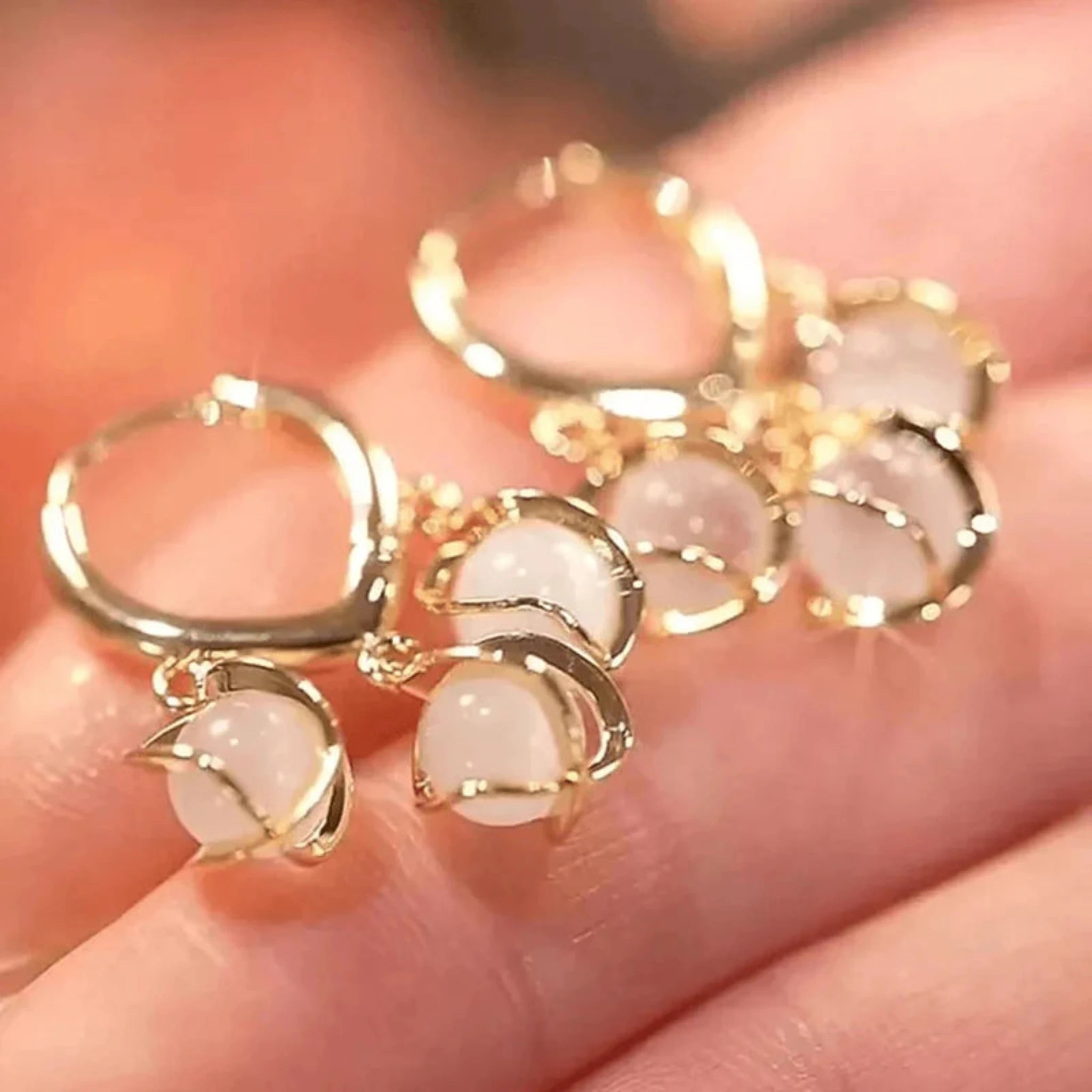 Silver Triple Dangling Hoops Overlapping Loops Yellow Gold Earring For Woman