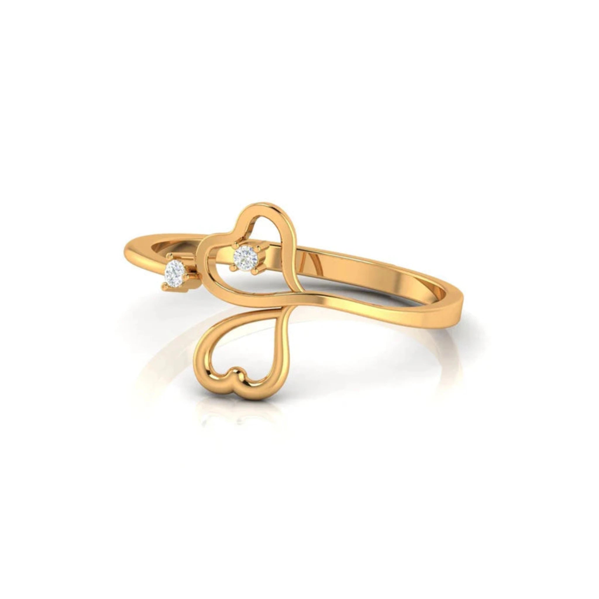 Yellow Gold Adjustable Silver Double Heart Motif Promise Ring For Woman