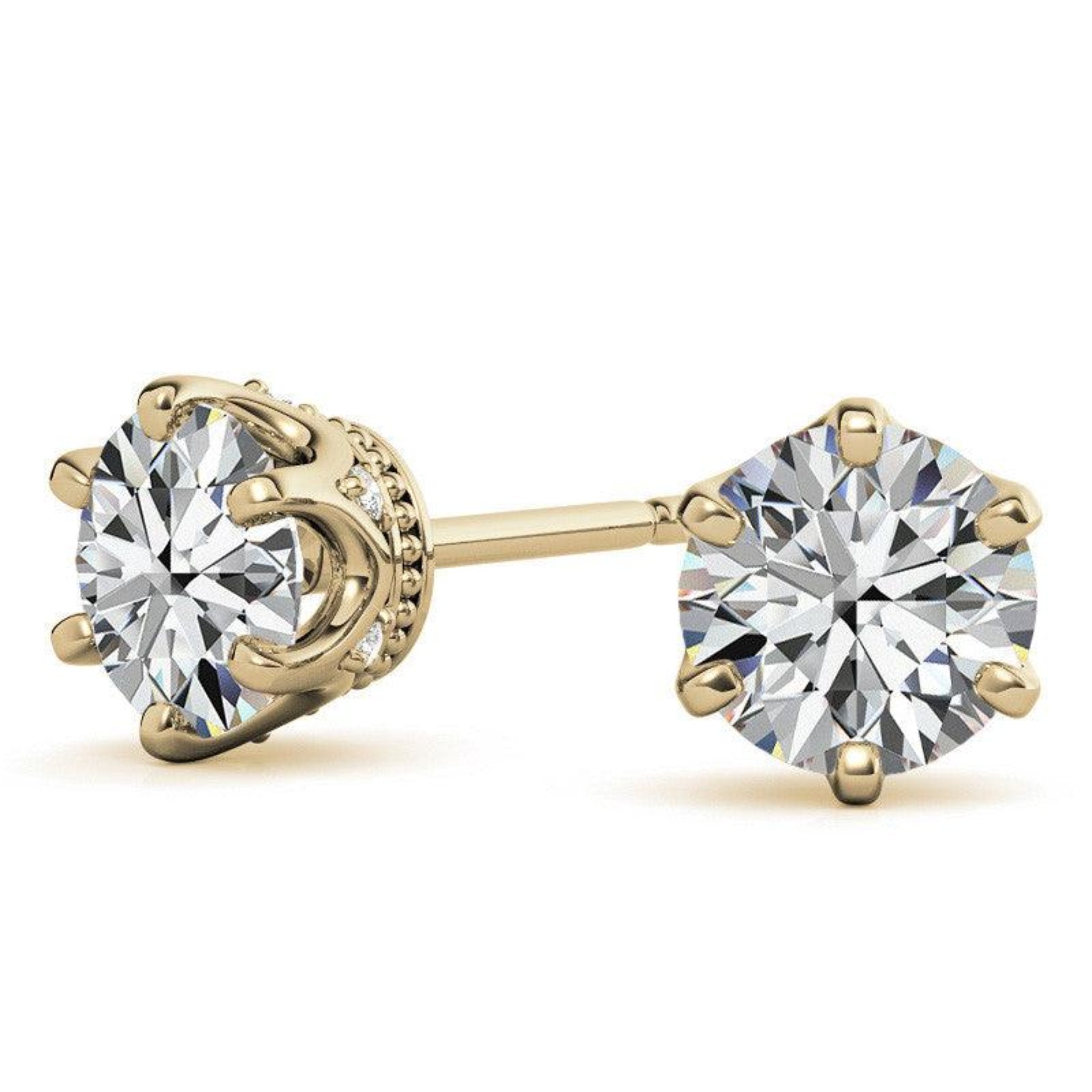 Classic Solitaire Round Yellow Gold Silver Rhodium-Plated Earring For Woman