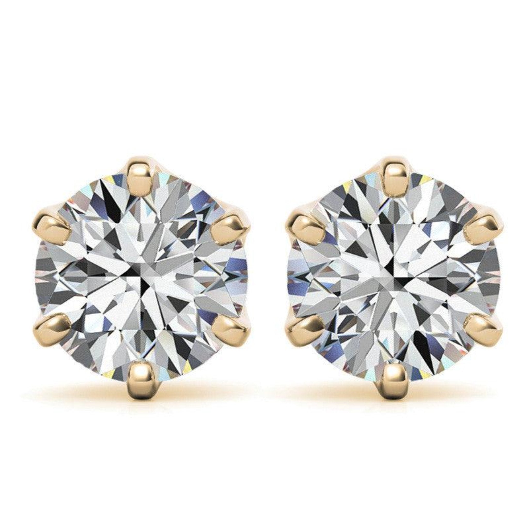 Classic Solitaire Round Yellow Gold Silver Rhodium-Plated Earring For Woman